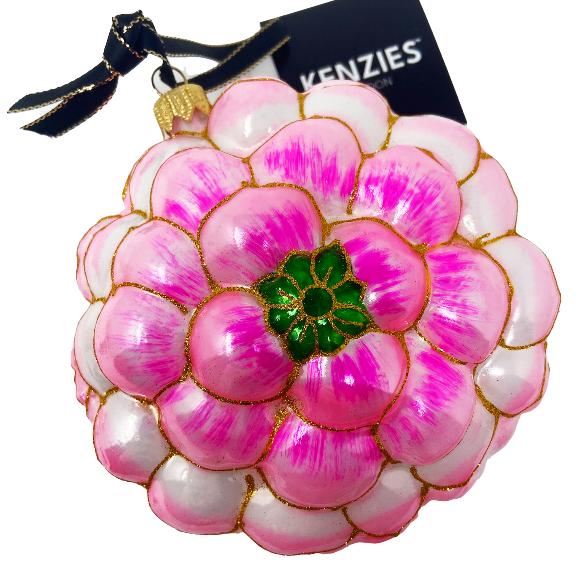 Elegant Blush Palazzo Peony Blown Glass Christmas Ornament - Handcrafted Holiday Decor for Tree, Gift, or Mantel Display