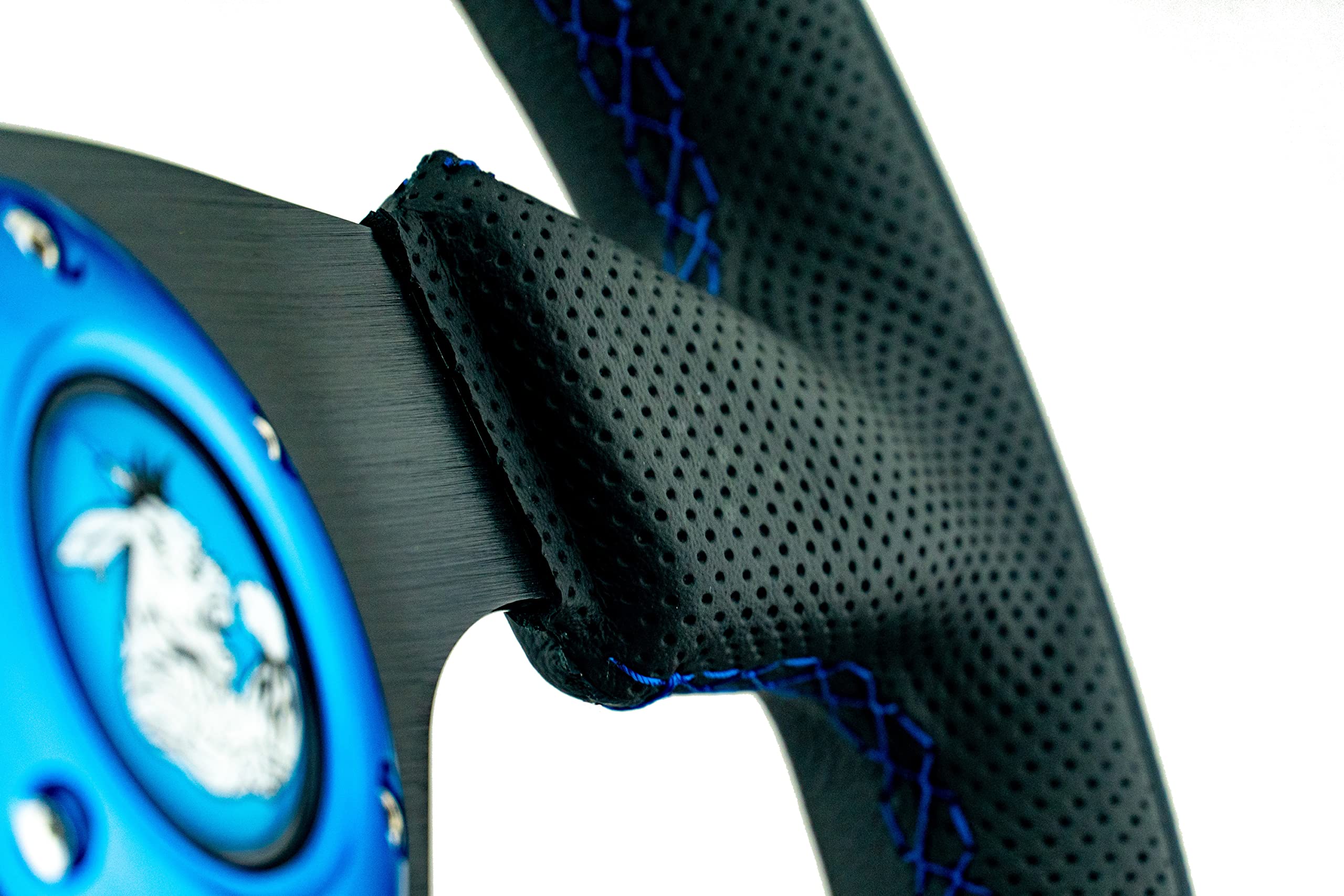 Black Leather Steering Wheel with Blue Stitch & Blue Horn Ring - Premium UTV Steering Wheel for Off-Road Vehicles, ATVs & Side-by-Sides - Durable & Comfortable Grip for Adventure Rides