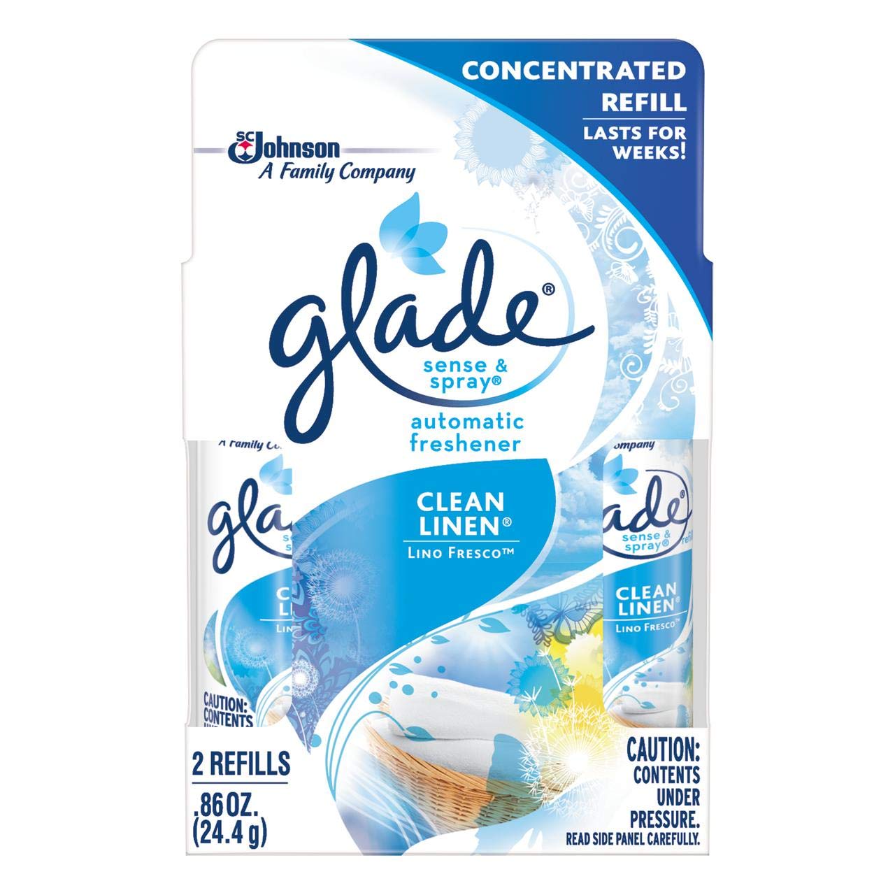 Glade Sense & Spray Clean Linen Air Freshener Refill Twin Pack - 0.86 Oz (5 Pack) | Long-Lasting Fragrance for Home, Bathroom & Office