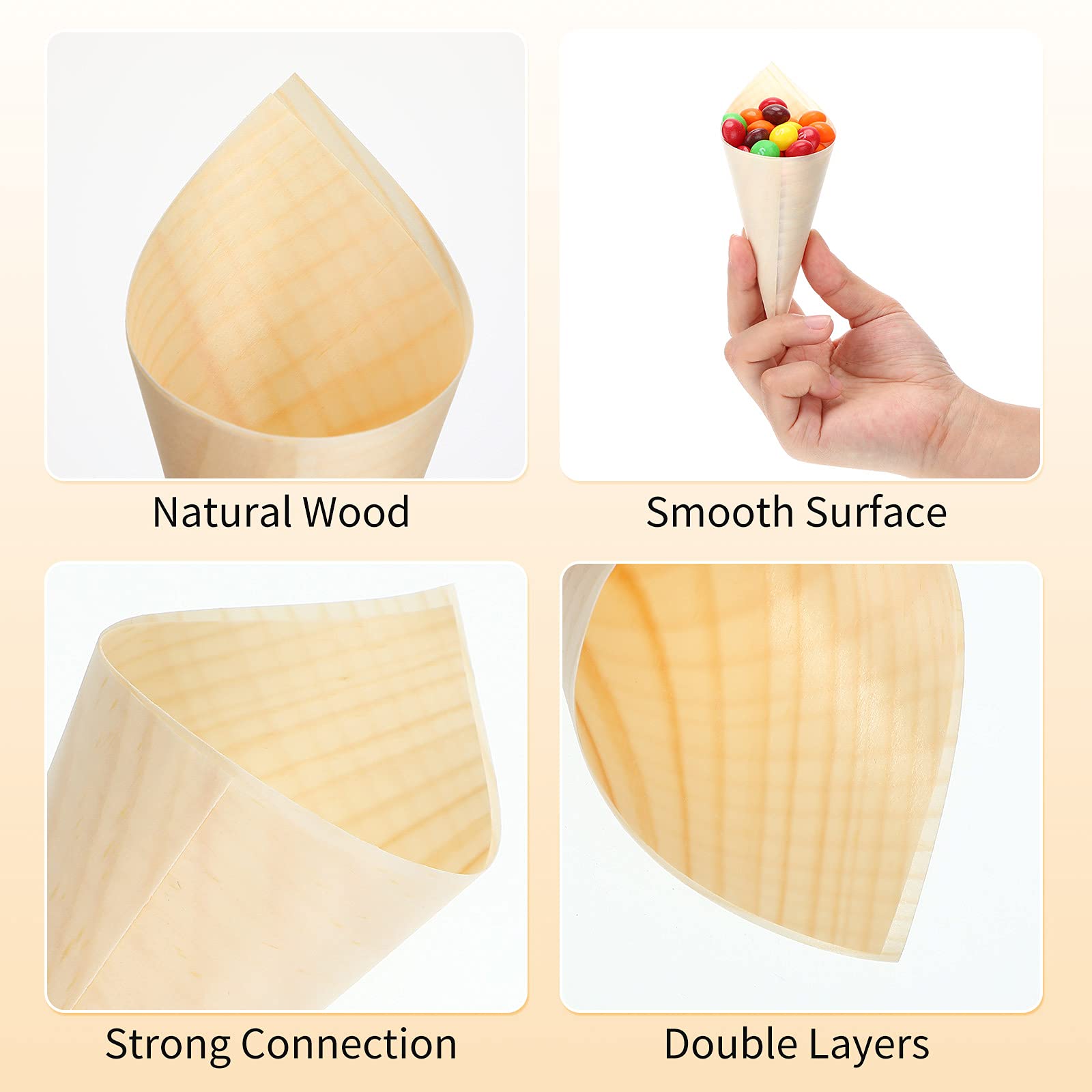 Queekay 100 Pcs Disposable Wooden Food Cones with 12 Holes - Food Cone Display Stand Holder for Charcuterie, Ice Cream, Catering, Parties & Buffets | Perfect for Weddings, Dessert Tables, and Gourmet Food Presentation