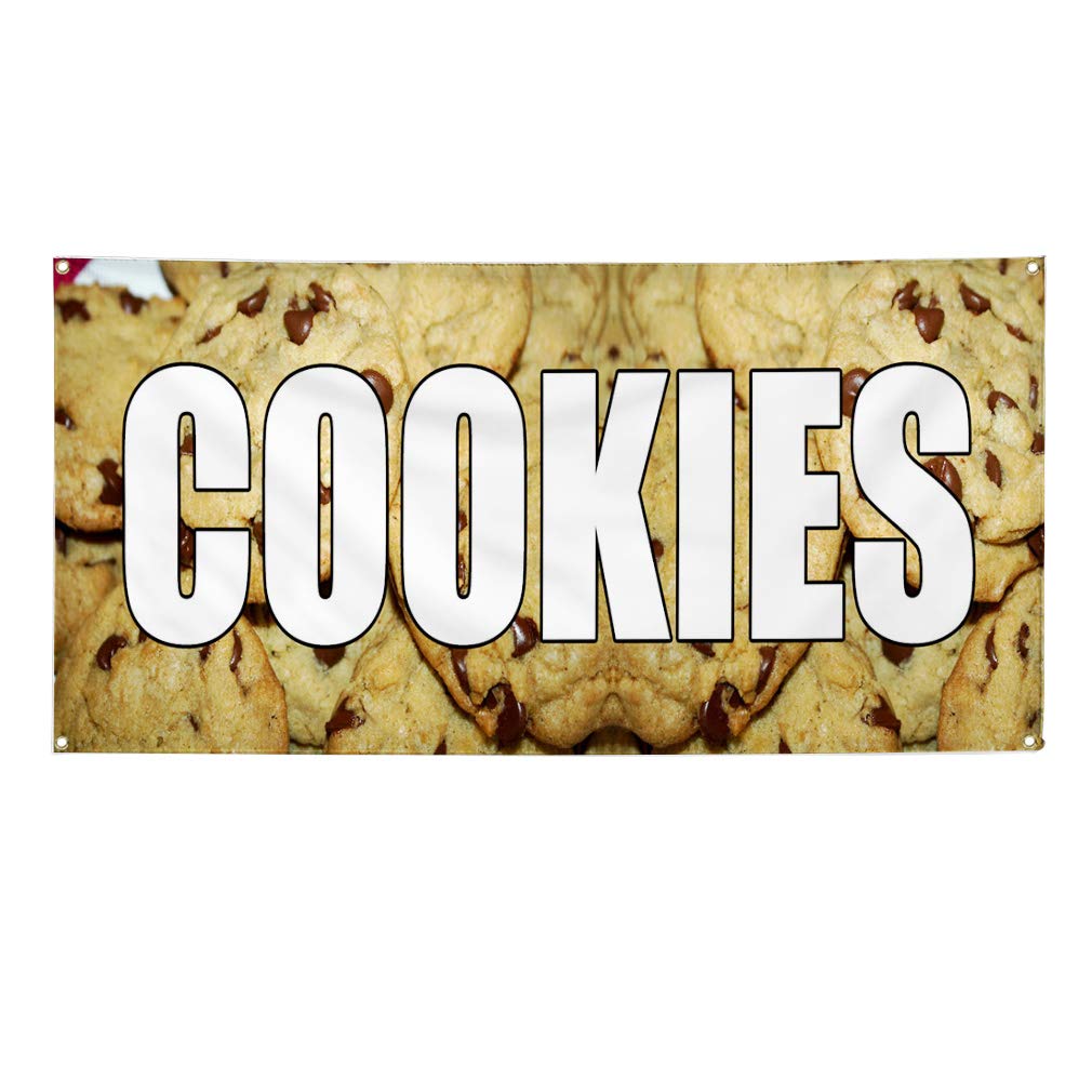 Custom Vinyl Banner for Cookies Bakery Cafe Restaurant Bar - Weatherproof Outdoor Yard Sign with 10 Grommets (60x144 Inches, Brown) - Perfect for Business Advertising, Grand Openings & Food Promotions