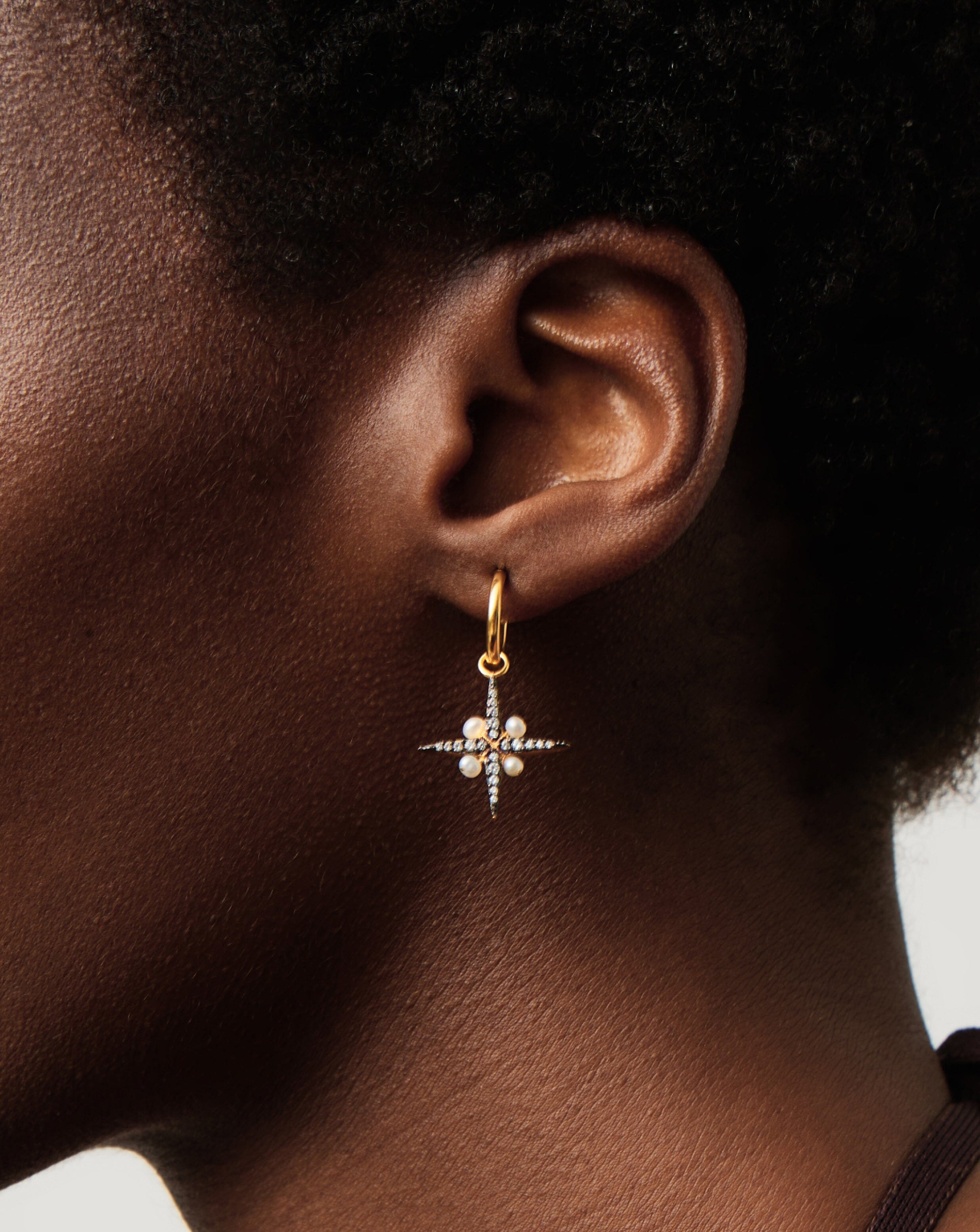 Harris Reed North Star Pearl Hoop Earrings - 18k Gold Vermeil & Freshwater Pearl Jewelry for Women | Elegant Dangle Earrings for Parties, Weddings & Special Occasions