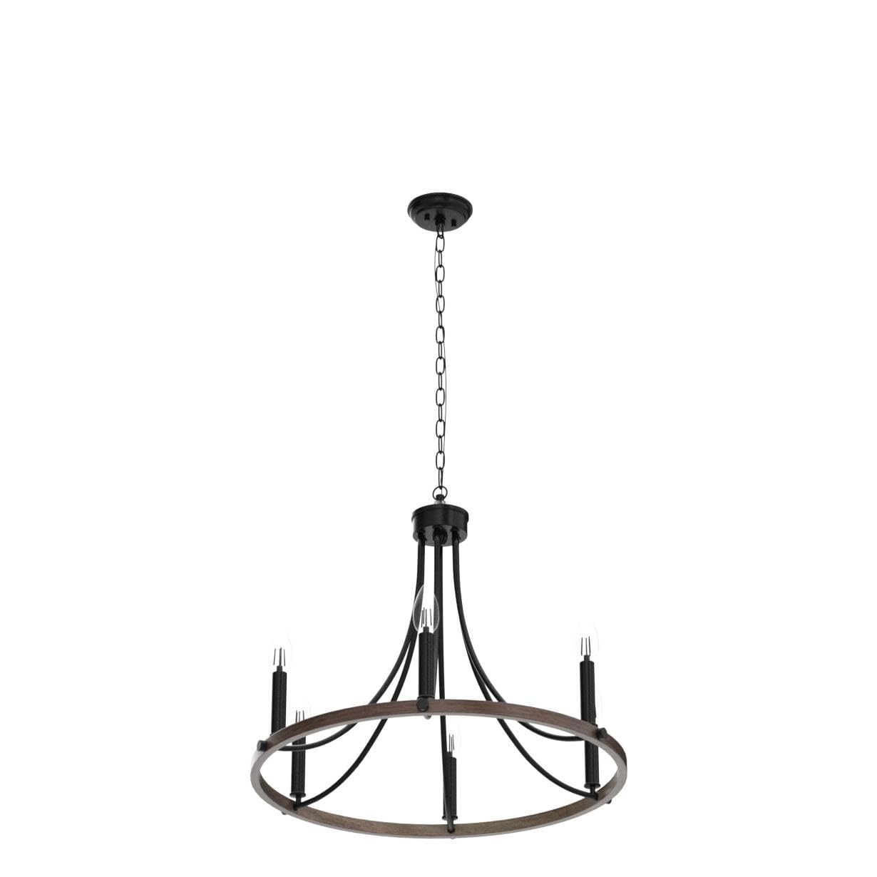 Black Farmhouse Wagon Wheel Chandelier - 6-Light Rustic Round Pendant Light for Dining Room, Kitchen Island, Foyer & Hallway | Perfect for Country Home Decor & Western Style Interiors