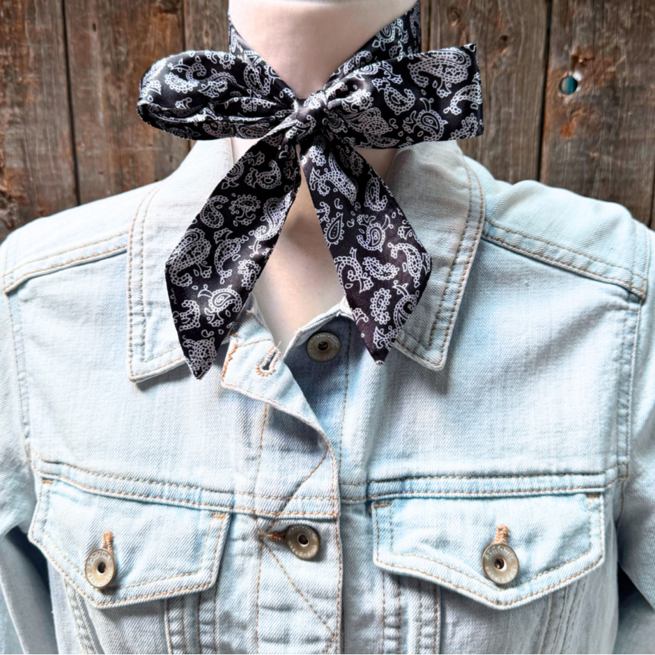 Black and White Western Skinny Mini Wild Rag Scarf - Cowgirl Necktie for Women | Perfect for Rodeo, Horse Riding & Country Fashion Outfits #TW332