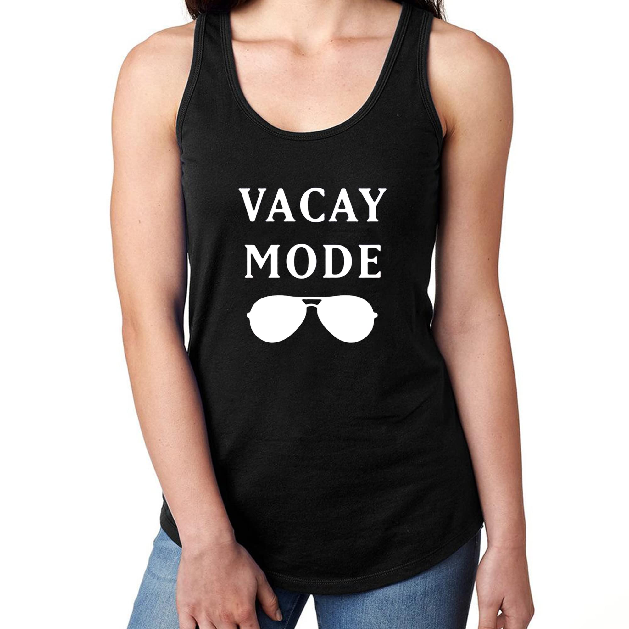 Vacay Mode Funny Gym Fitness Workout Women's Racerback Tank Tops - Comfortable Athletic Shirts for Yoga, Running & Summer Outfits