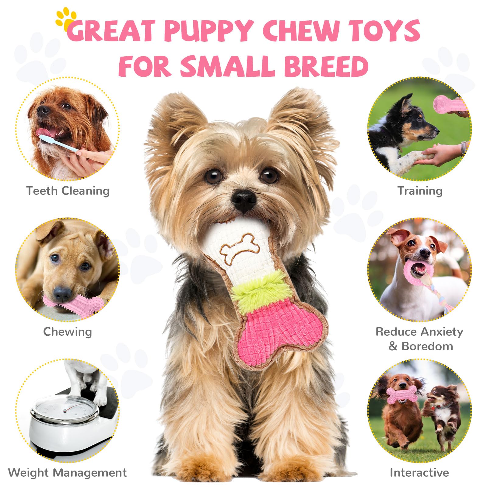 BAEJMJK 6 Pack Puppy Teething Toys for Small Dogs - Soft Rubber Chew Toys with Rope for Teeth Cleaning, Interactive Dog Bone Toys Set (Pink) - Perfect for Puppy Training, Teething Relief & Playtime Bonding