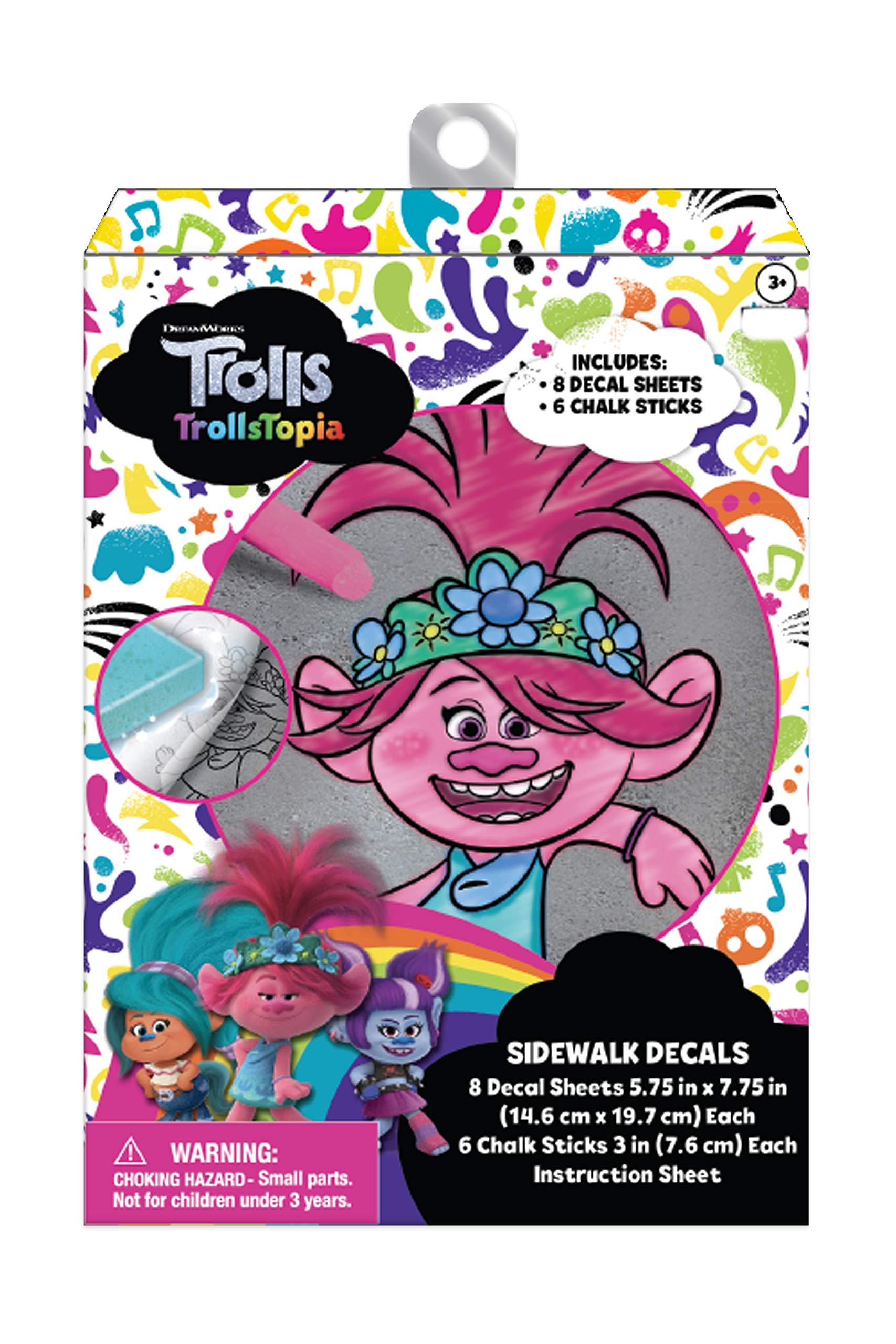 Colorful Trolls Sidewalk Decals & Washable Chalk Set for Kids - Outdoor Play, Birthday Parties & Creative Street Art Fun