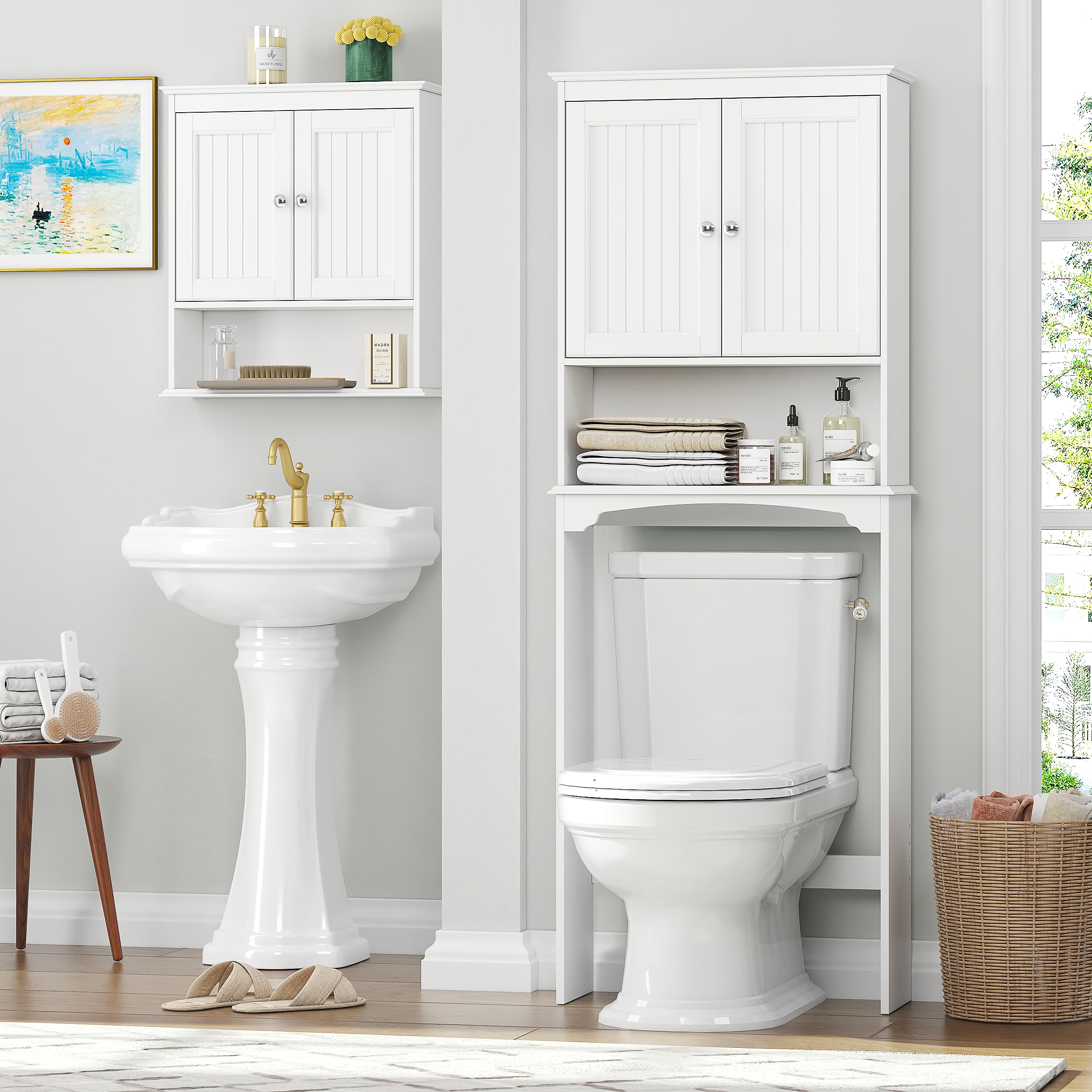 White Over The Toilet Storage Cabinet - Bathroom Wall Cabinet with Shelves for Bath Towels, Toiletries & Organizing - Perfect for Small Bathrooms & Apartments