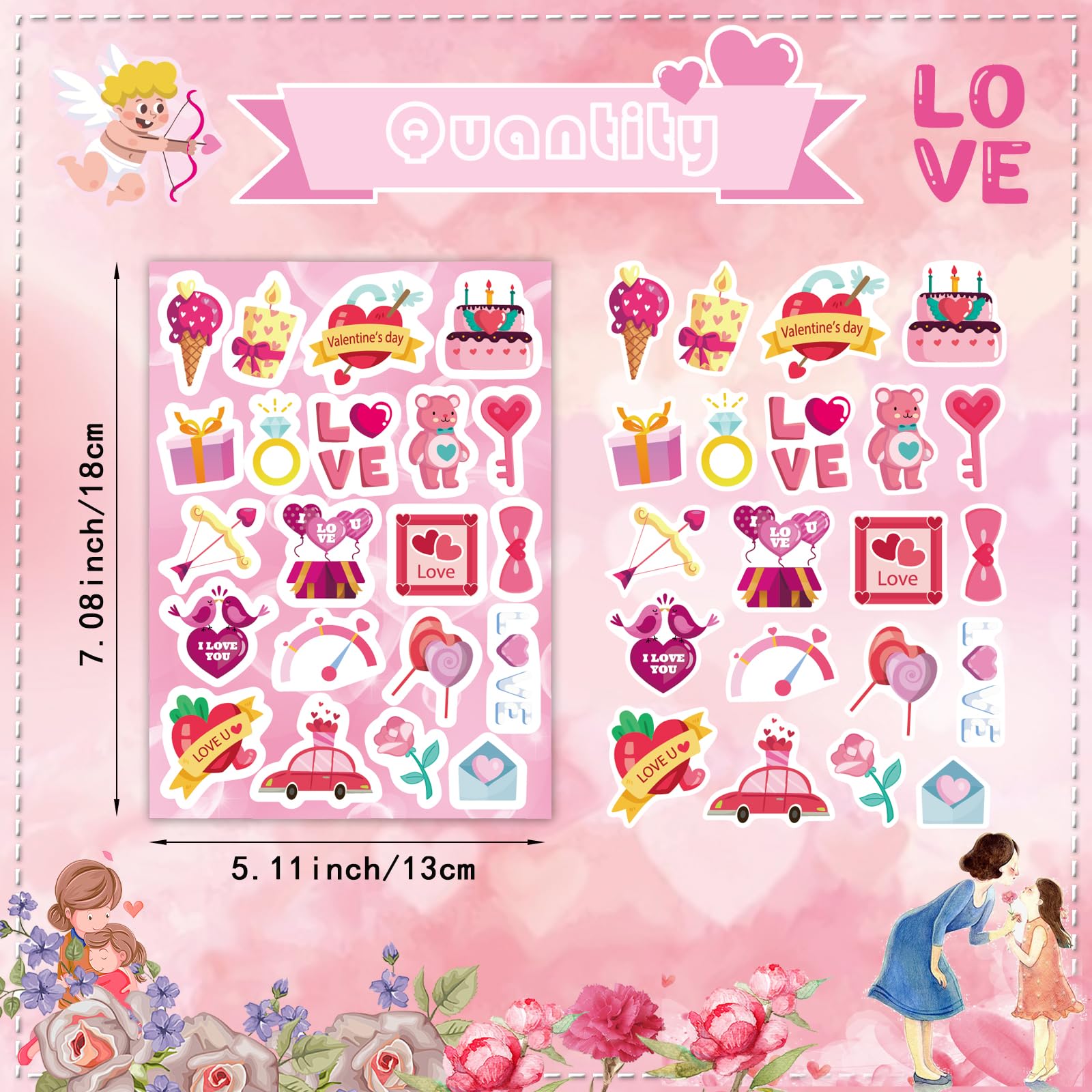 465PCS Valentine Stickers for Kids - Cute Kawaii Heart Stickers Bulk Pack, Valentine's Day Party Favors, Classroom Rewards, DIY Scrapbooking & Card Making Supplies - Perfect for Gifts, Decorations and Love-Themed Crafts