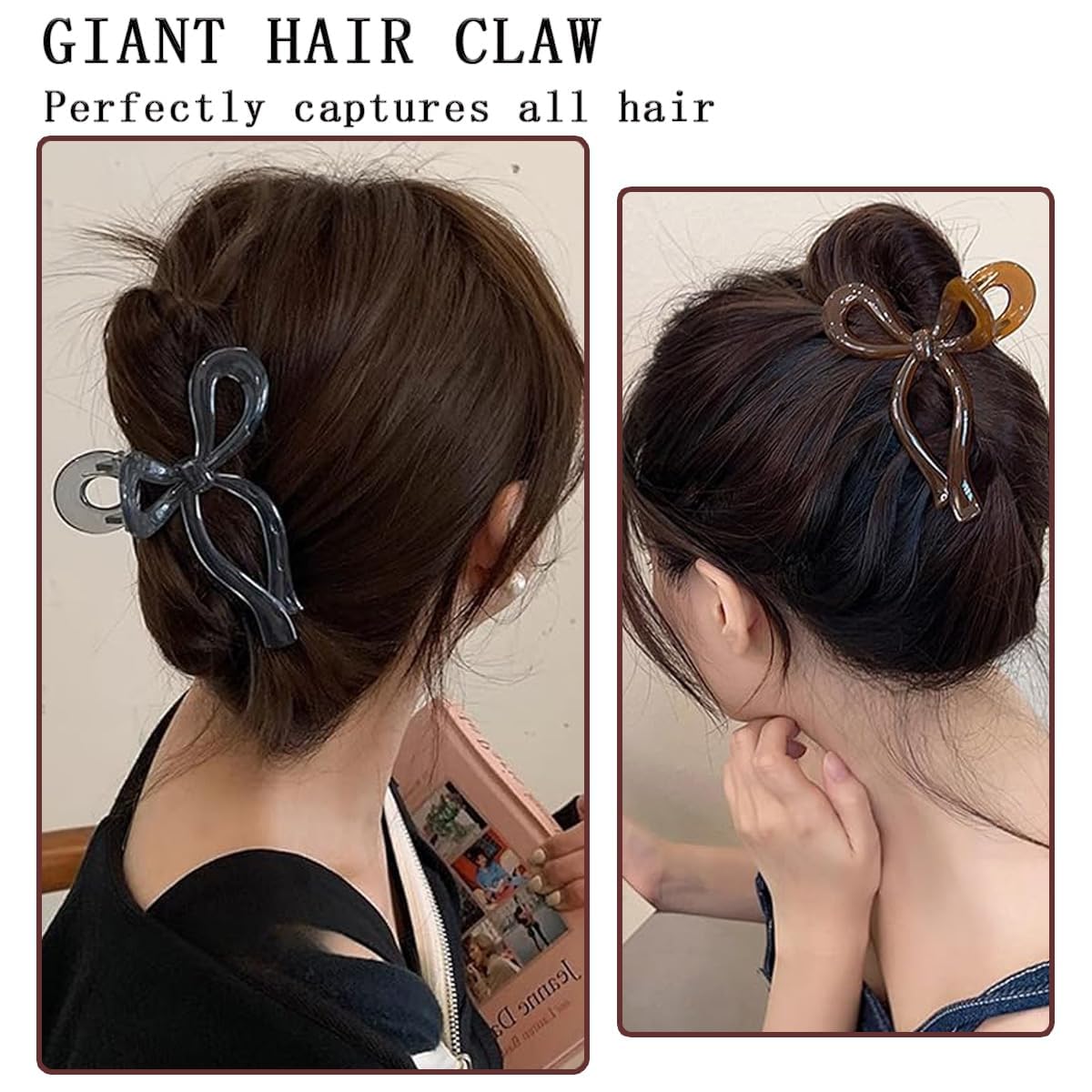 3 PCS Large Non-Slip Butterfly Hair Claw Clips - 4.3 Inch Strong Hold Jaw Clips for Women & Girls - Perfect for Thin, Thick & Curly Hair - Versatile Hair Accessories (Gray, Beige, Brown) | Great for Work, School, Parties & Everyday Styling