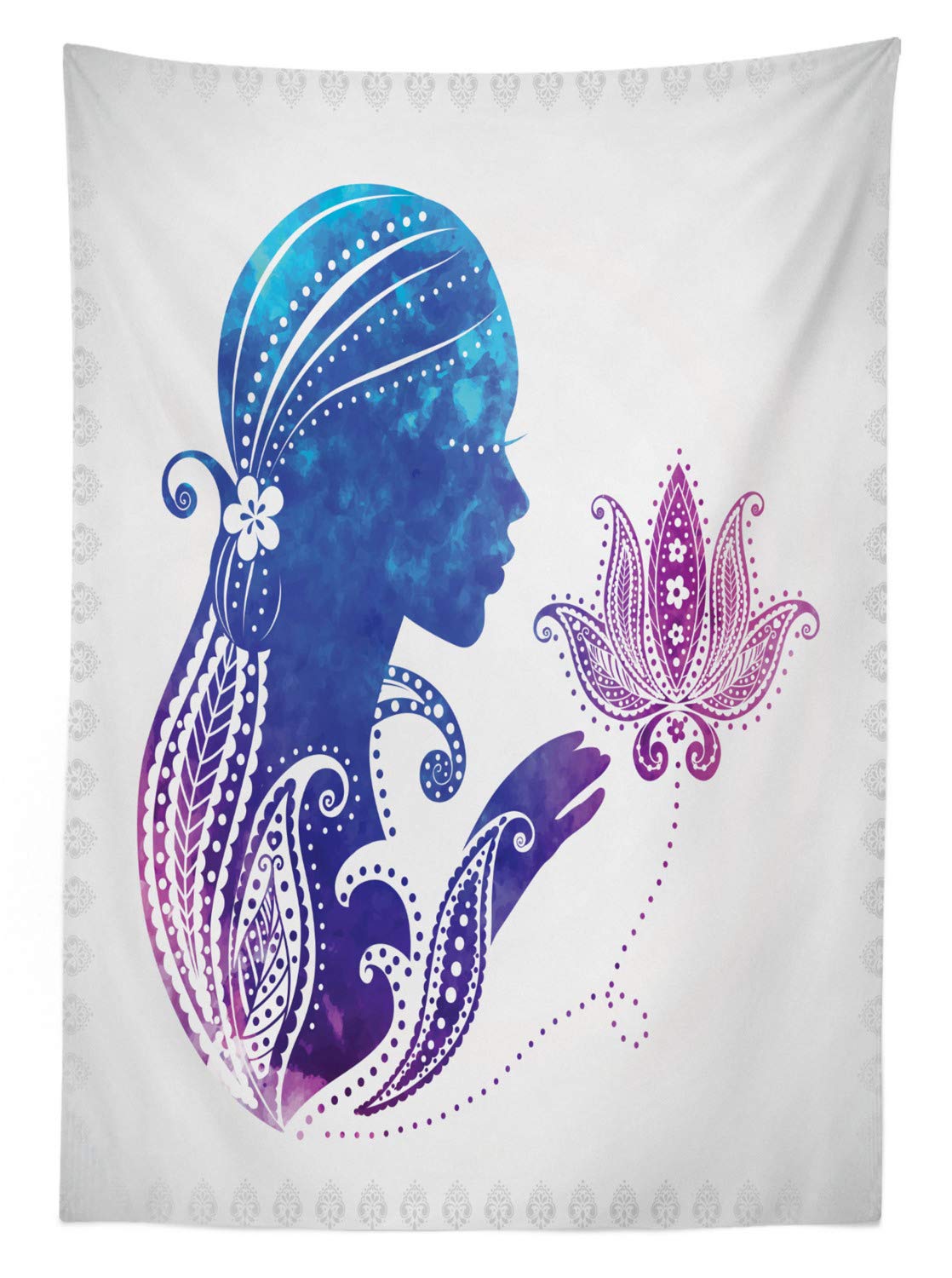 Ambesonne Floral Bohemian Tablecloth - Washable Outdoor Picnic Table Cover with Girl Silhouette Design, 58