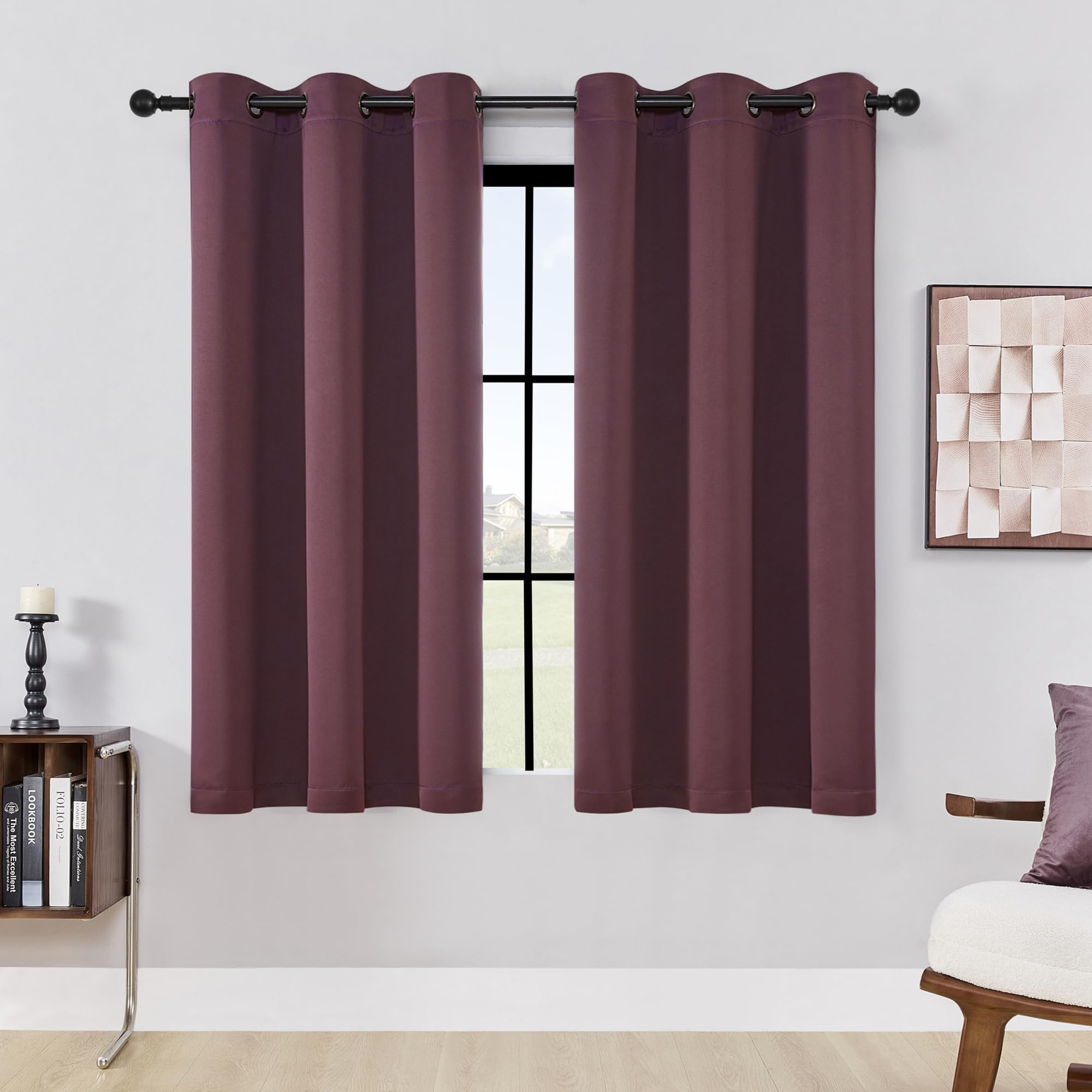 Thermal Insulated Blackout Curtains - 42x54 Inch Purple Red Drapes with Antique Copper Grommets for Bedroom, Living Room & Basement Windows | Noise Reducing & Energy Saving Window Treatment (1 Pair, Burgundy)