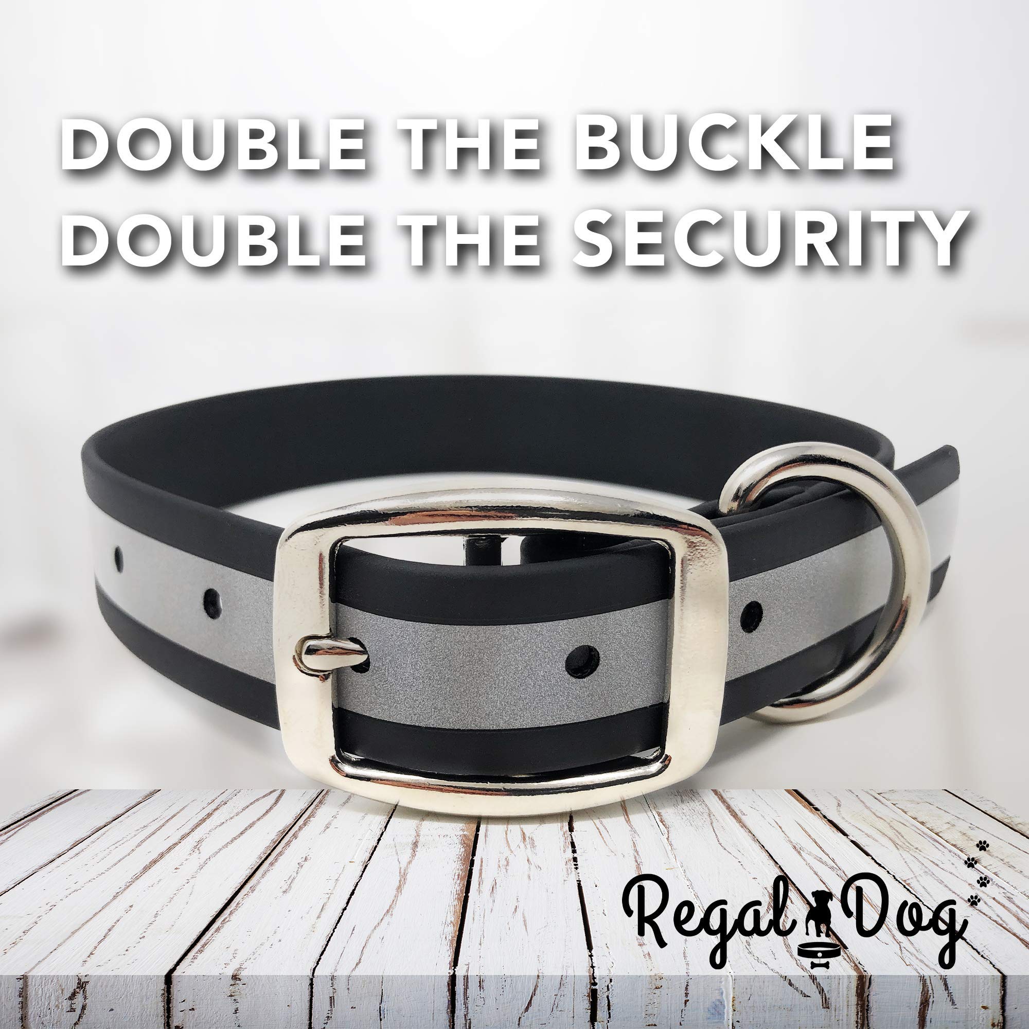 Regal Heavy Duty Reflective Dog Collar - Adjustable Chew Proof & Waterproof Collar with Metal Buckle & D-Ring for Small Medium Large Dogs | Perfect for Night Walks, Training & Outdoor Adventures