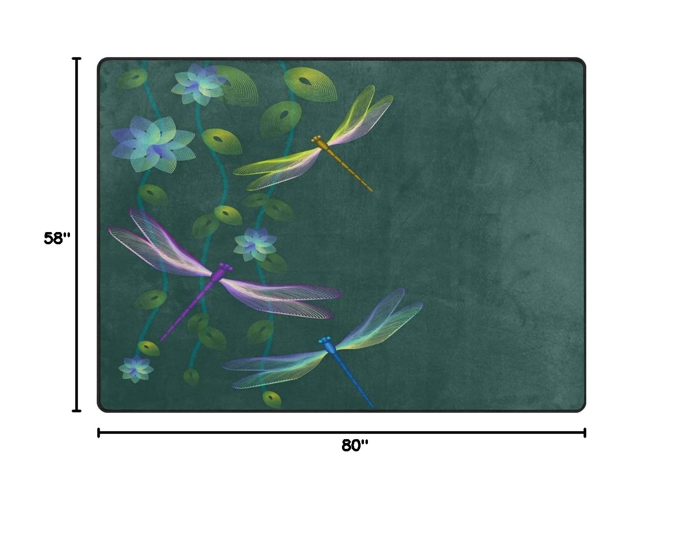 ALAZA Blue Floral Dragonfly Print Area Rug - 7' x 5' Soft Non-Slip Living Room Bedroom Rug - Perfect for Boho Home Decor, Nursery & Dorm Room Floor Covering