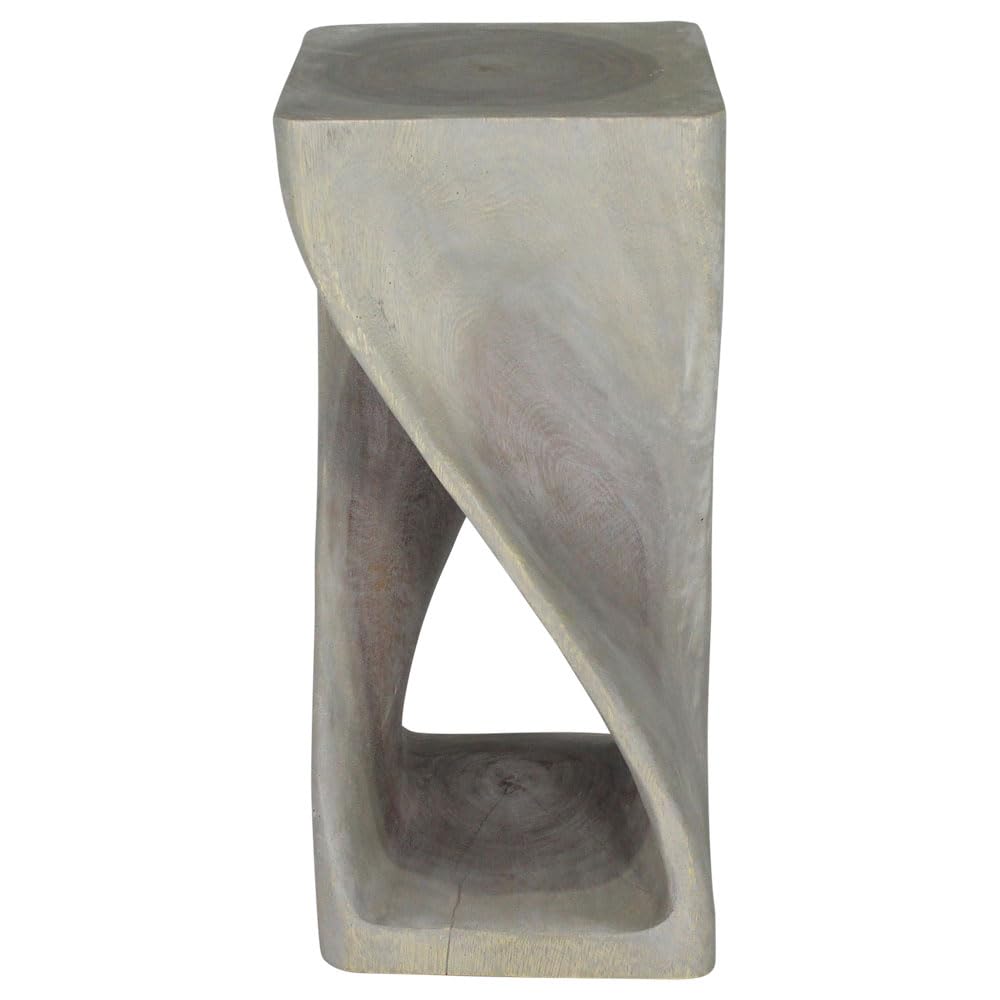 Haussmann Original Wood Twist Stool 12x12x26 Inch - Modern Grey Oil Finish Bar Stool for Kitchen Island, Dining Room & Home Decor