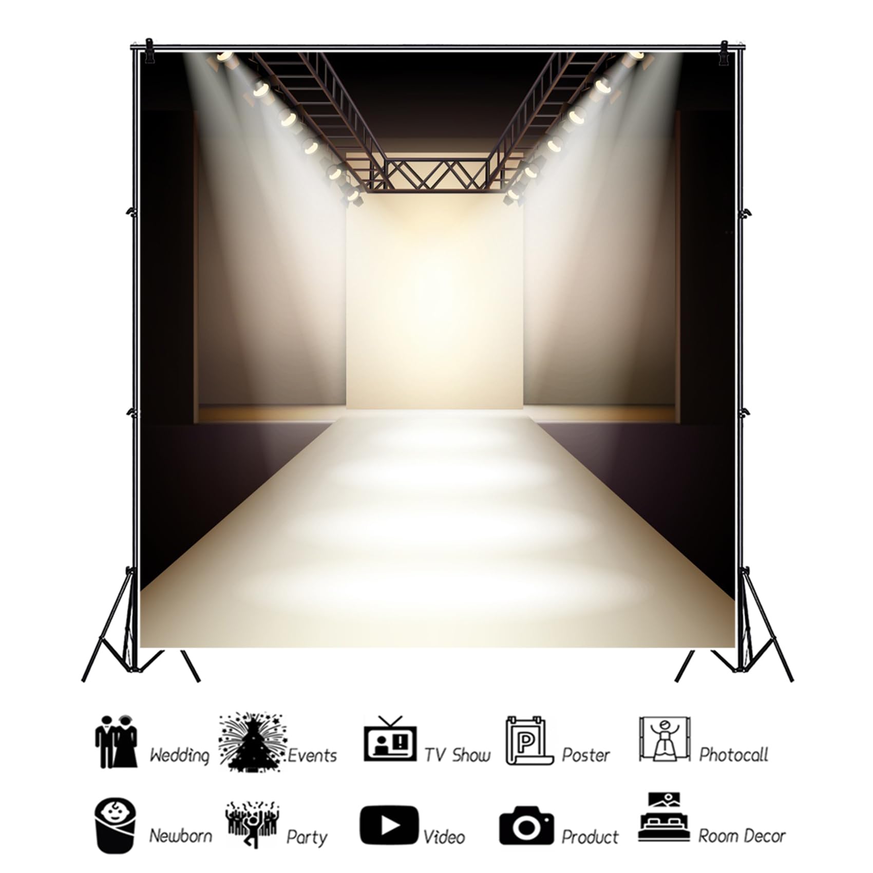 Baocicco 8x8ft Sparkling Silver Illuminated Backdrop - Fashion Runway Spotlight Photography Background with LED Lights for Catwalk Shows, Business Clothes Collection Events, and Party Decor