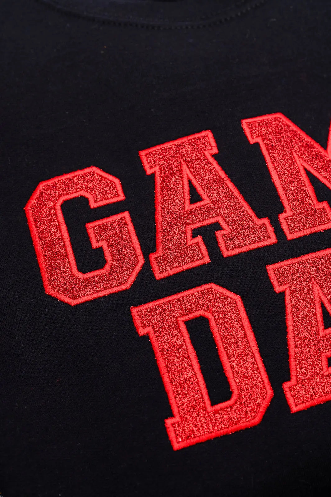PREORDER: Embroidered Glitter Game Day Sweatshirt - Black/Red - Comfortable Pullover for Football, Basketball & Tailgate Parties