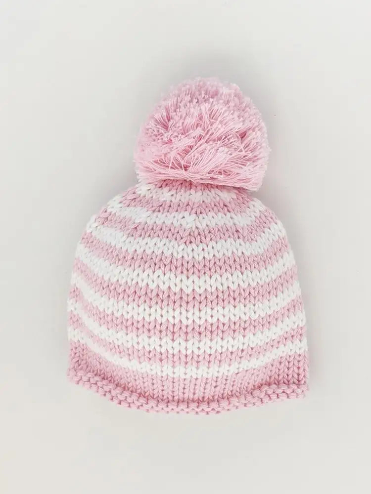Baby Pink Pom Pom Beanie Hat - Soft Knit Winter Hat for Girls & Women - Cute Warm Hat for Cold Weather, Outdoor Activities & Fashion Accessory