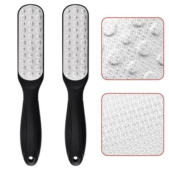 LYBAA Double Sided Foot File & Callus Remover - Professional Pedicure Tool for Cracked Heels & Dead Skin - Works on Dry & Wet Feet - 2 Pack (Black) - Perfect for Home Spa, Pedicure Kits & Foot Care Routines
