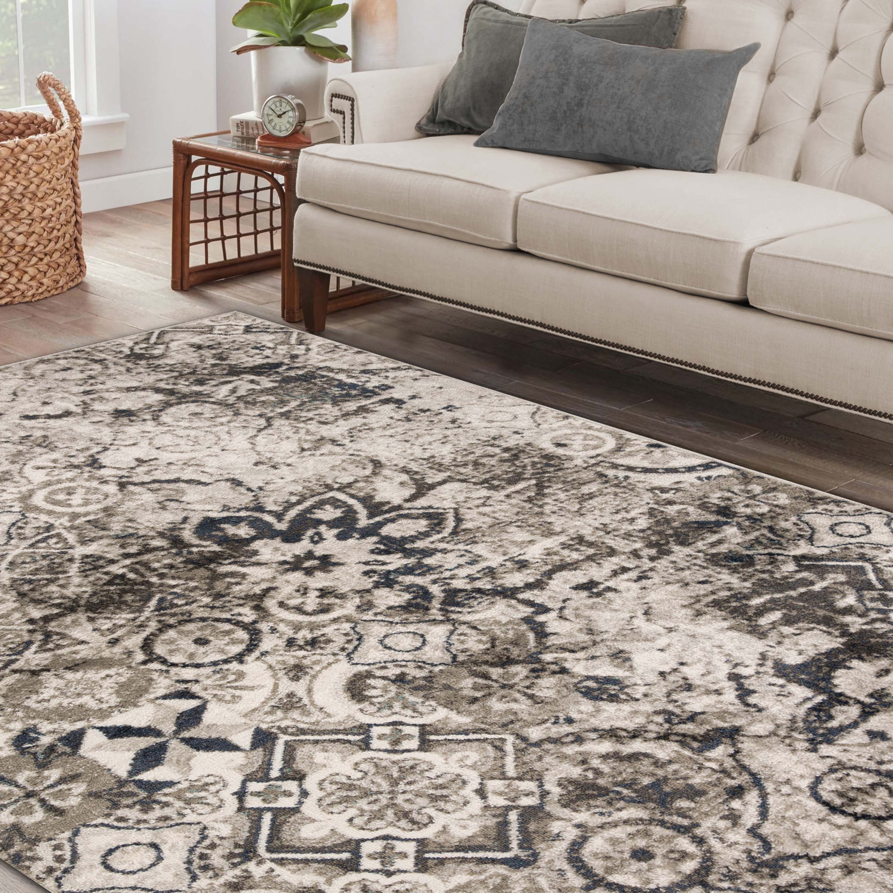 Handmade Rangoli Geometric Medallion Non-Slip Area Rug - Boho Chic Living Room Carpet, Bedroom Decor, Yoga Mat & Meditation Space