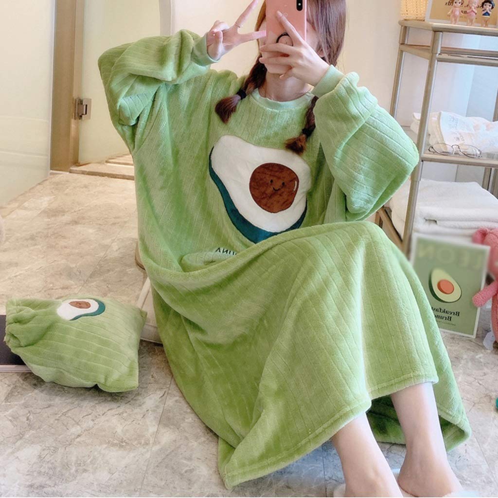 Korean Thick Warm Flannel Long Sleeve Loose Nightgown for Women - Coral Velvet Sleepwear Night Dress (Color: Blue, Size: XXL) | Cozy Winter Pajamas for Lounging & Sleeping