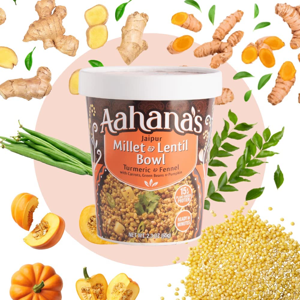 Aahana's Bombay Masala Rice & Lentil | Jaipur Millet & Lentil Bowl – Vegan, Gluten-Free, Plant-Based Ready-to-Eat Indian Meals (4 Pack) | Perfect for Quick Lunches, Healthy Dinners & On-the-Go Snacks