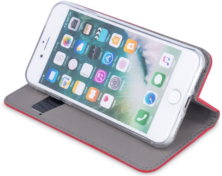 Apple iPhone 7 Wallet Case - Slim Leather Credit Card Holder & Phone Cover with RFID Protection - Perfect for Everyday Use, Travel & Business (Red)