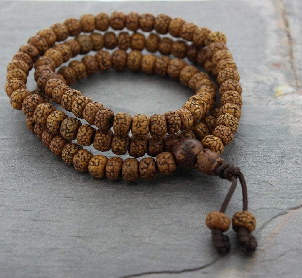 108 Bead Tibetan Sanded Rudraksha Mala Necklace - Authentic Handcrafted Buddhist Prayer Beads for Meditation, Yoga & Spiritual Healing