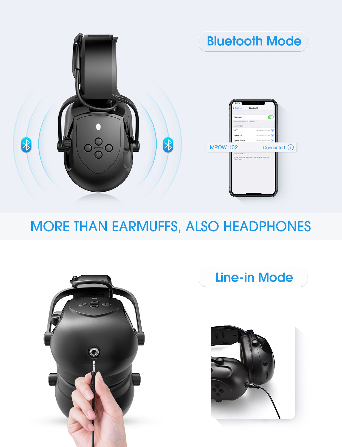 MPOW HP102A Bluetooth Noise Cancelling Safety Ear Muffs with 29dB NRR - Wireless Hearing Protection for Shooting, Construction & Industrial Work
