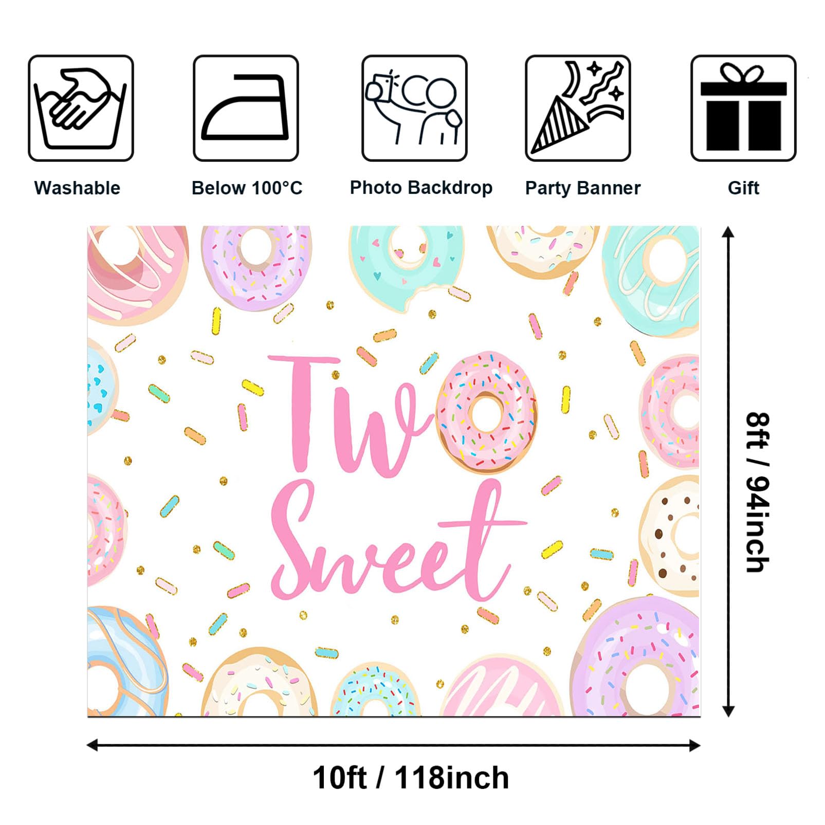 Avezano Sweet Donut Themed Birthday Party Backdrop - 10x8ft Vinyl Sprinkles Background for Girls' 2nd Birthday Decorations | Perfect for Donut-Themed Parties, Baby Showers & Dessert Tables
