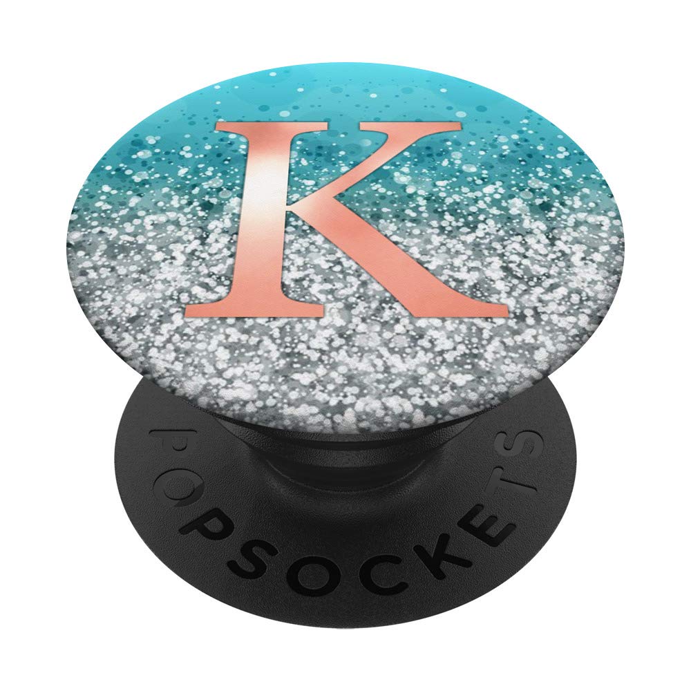 Letter K Grip Golden Rose PopSocket - Light Blue Grey Swappable Phone & Tablet Grip for Secure Hold and Stylish Design, Perfect for Everyday Use and Travel