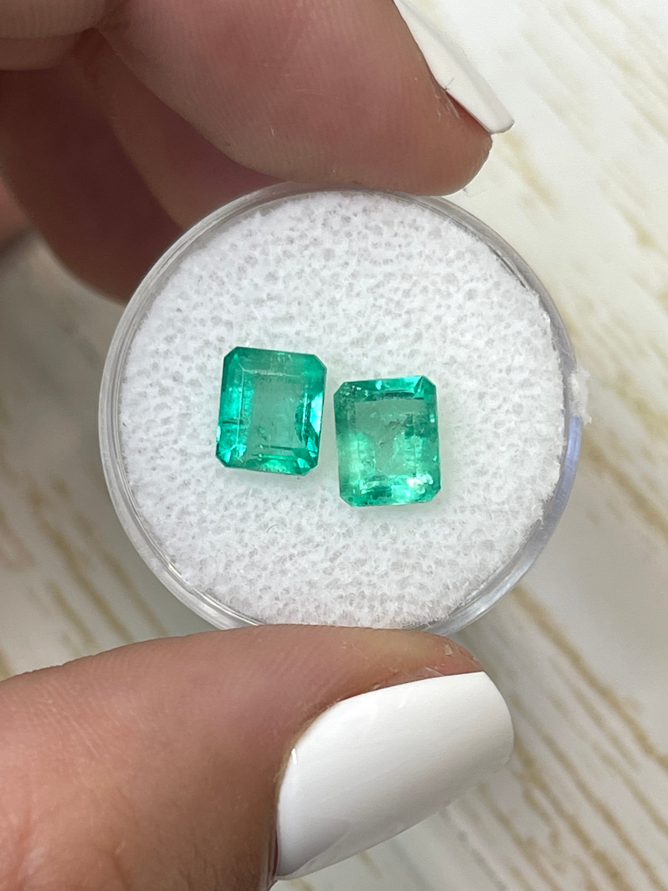3.22tcw 7.5x6mm Matching Pair of Loose Colombian Emerald Gemstones - Emerald Cut, Natural Green Color for Jewelry Making, Engagement Rings & Fine Collections