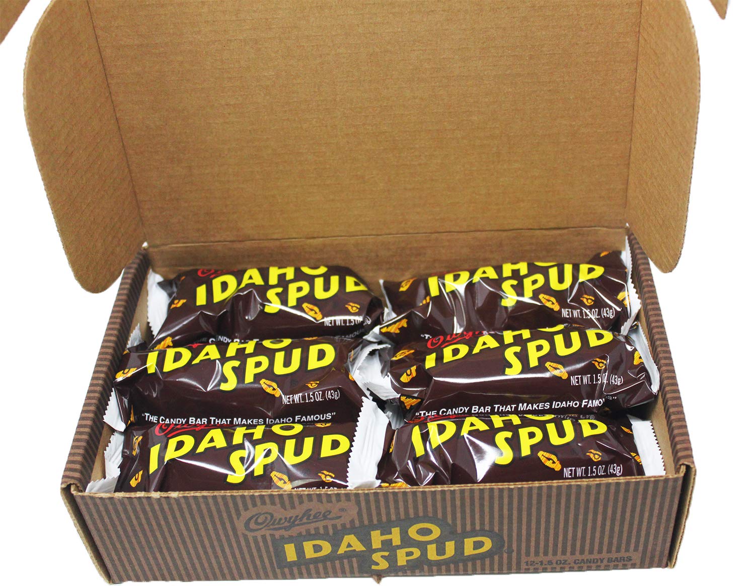 Idaho Spud Candy Bars 12-Pack - Vintage Potato Carton Gift Box - Personalized Greeting Card Option - Perfect for Birthday Gifts, Office Treats & Holiday Stocking Stuffers