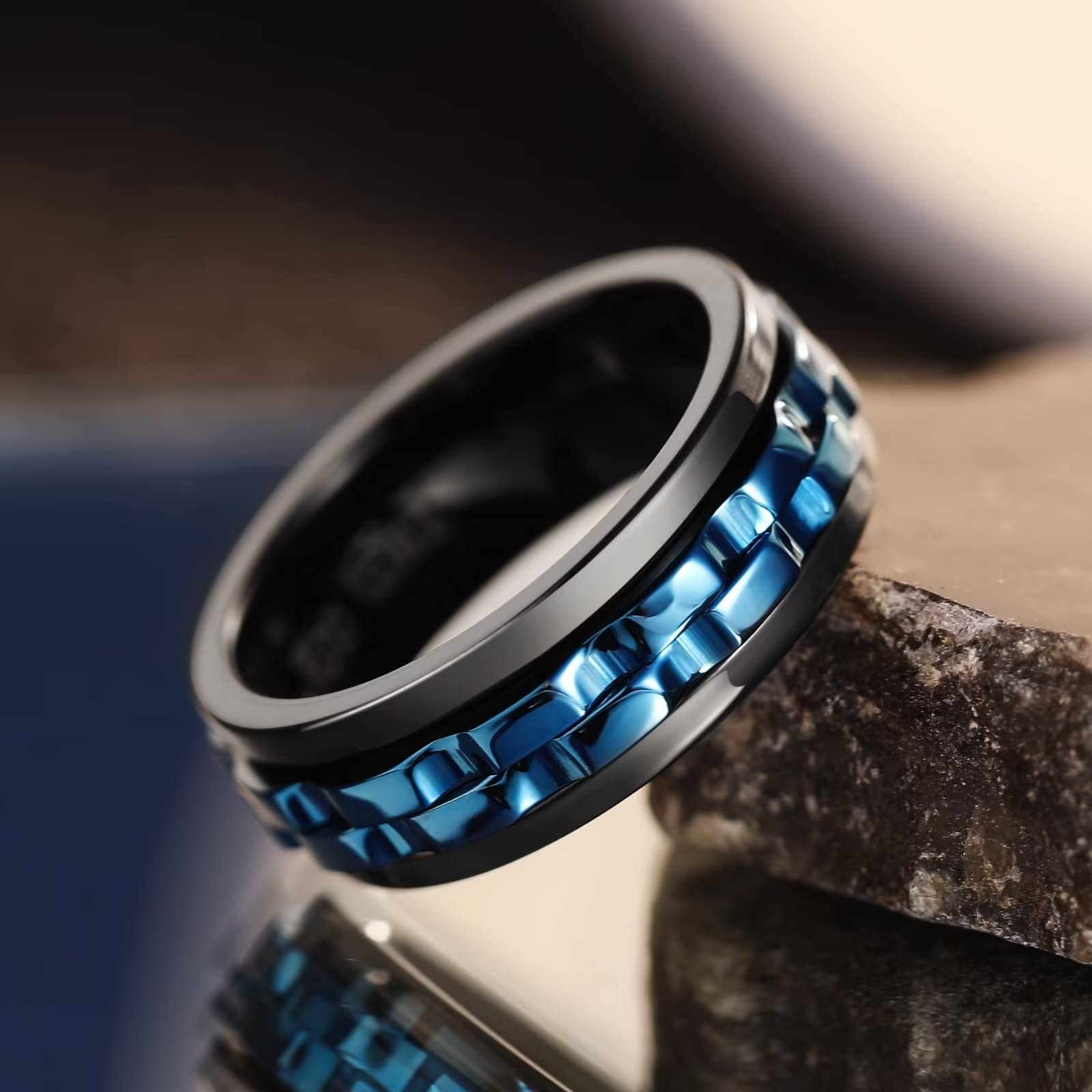 King Will Stainless Steel Black Gear Spinner Rings for Men & Women - Anxiety Relief Fidget Toy, Stress-Free Wedding Band - Perfect for Office, Travel, and Everyday Wear