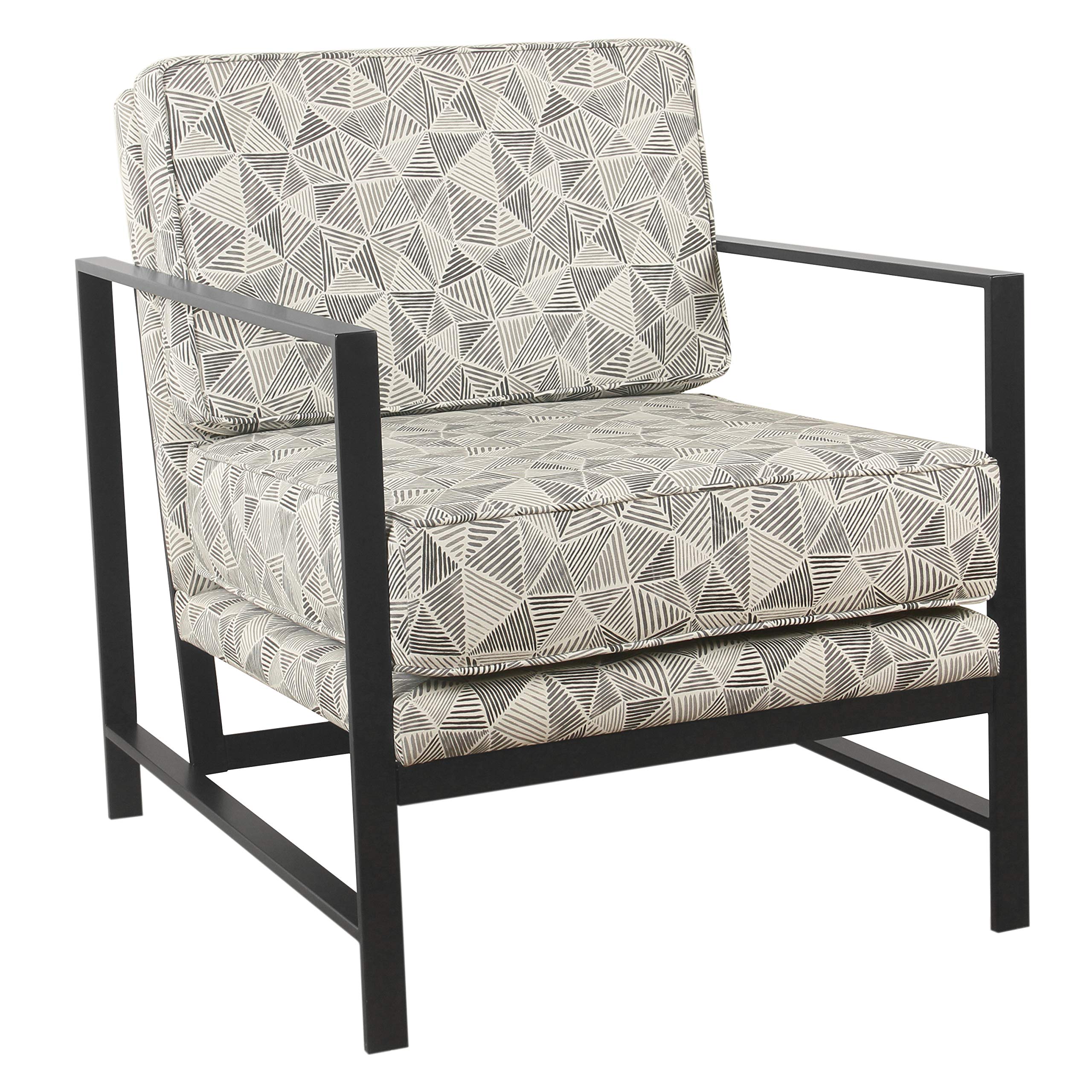 Hudson Modern Velvet Accent Chair with Sturdy Metal Frame - Gray Lines Upholstered Living Room Chair for Home Office, Lounge & Bedroom Decor