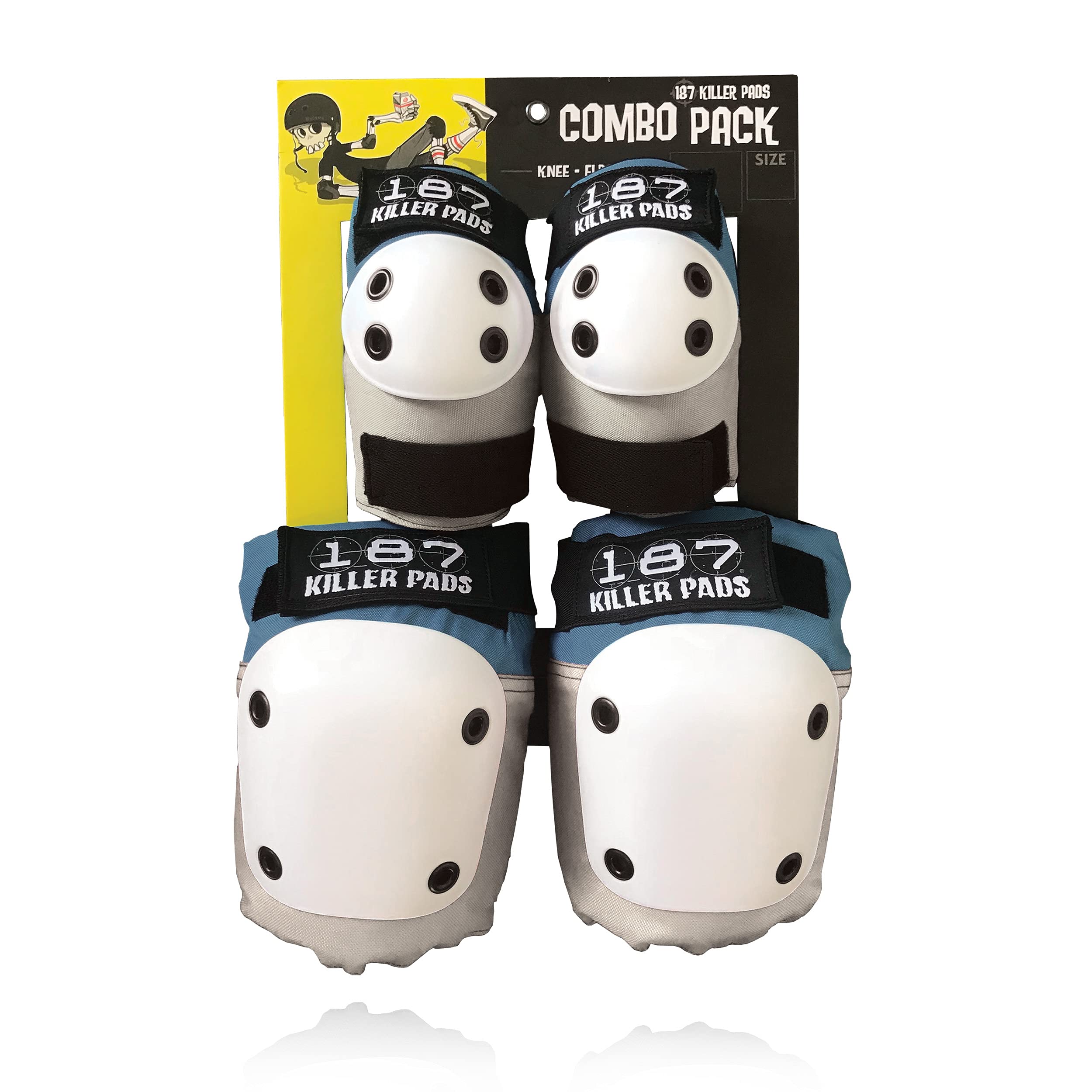 187 KILLER PADS Knee & Elbow Pads Set - Protective Gear for Skateboarding, Cycling, Construction Work - Stone Blue, X-Small - Durable Comfort for Sports & Work Safety