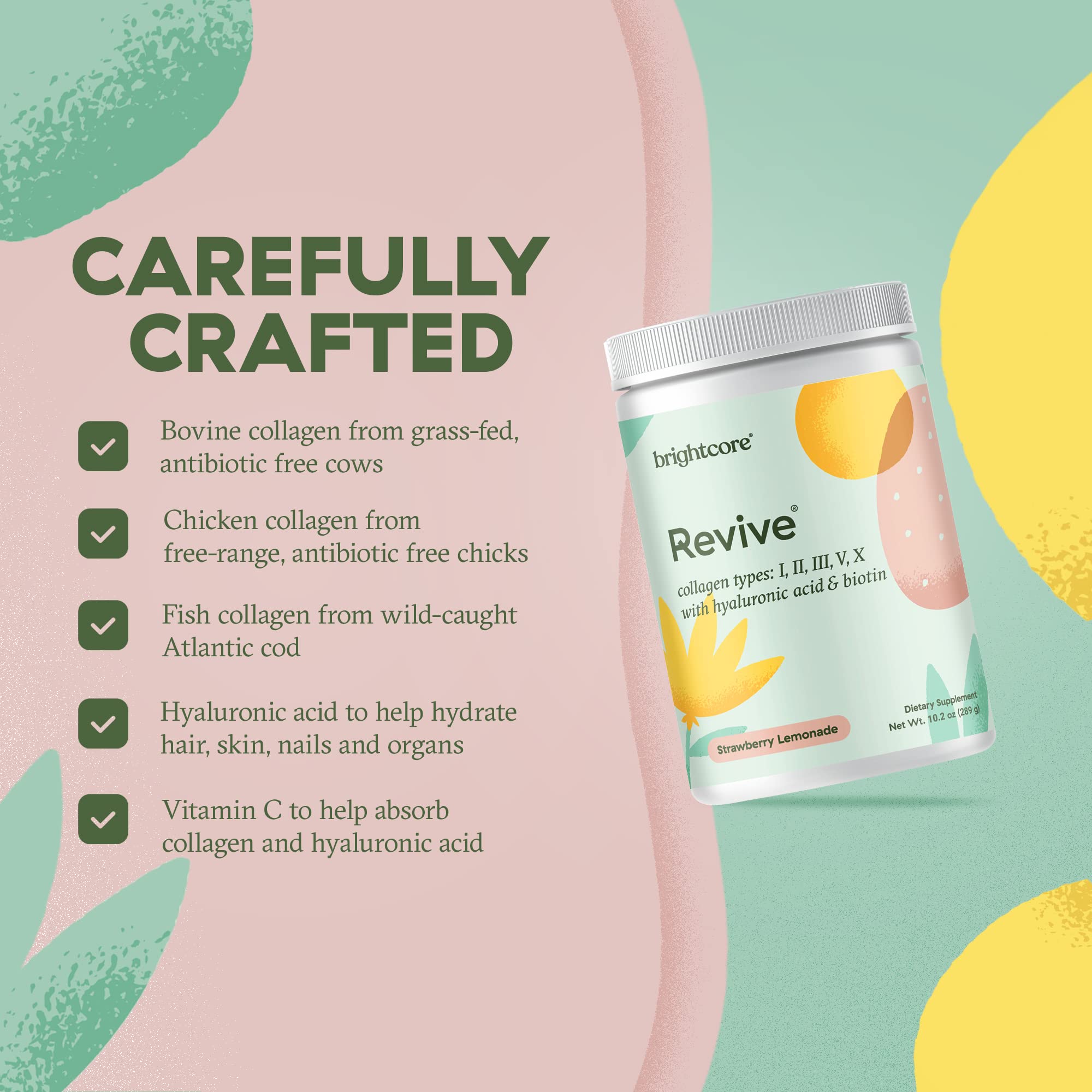 Premium Multi Collagen Protein Powder with Vitamin C & Hyaluronic Acid - Non-GMO, Gluten-Free Supplement for Women & Men - Delicious Strawberry Lemonade Flavor (30 Servings) - Supports Skin, Hair, Nails & Joint Health - Perfect for Post-Workout Recovery & Daily Wellness Routine