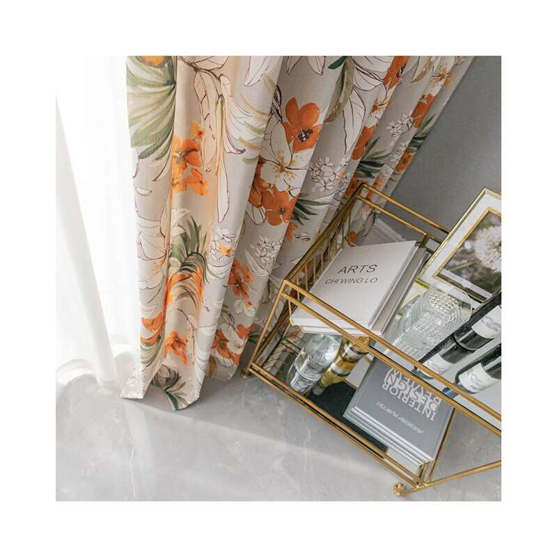 Astor Rideaux Fall Flower Printed Curtains Beige - Elegant Autumn Floral Window Treatments for Living Room & Bedroom Decor