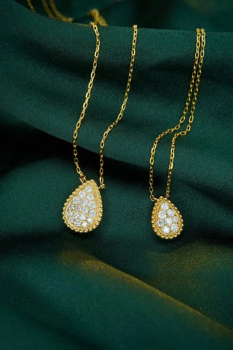 18K Yellow Gold Diamond Pendant Necklace for Women - Real Natural Diamond Water Droplet Jewelry, Elegant Wedding & Anniversary Gift, Perfect for Bridal, Party & Special Occasions