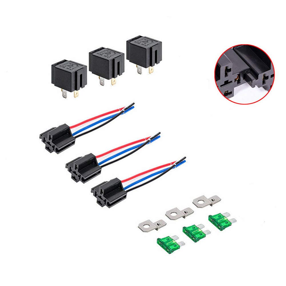 12V 30A 4 Pin DC Car Relay with 16AWG Colorful Wire Harness - Heavy Duty Automotive Starter Relay with Built-in Fuse for Car Accessories, Audio Systems, LED Lights & Vehicle Upgrades
