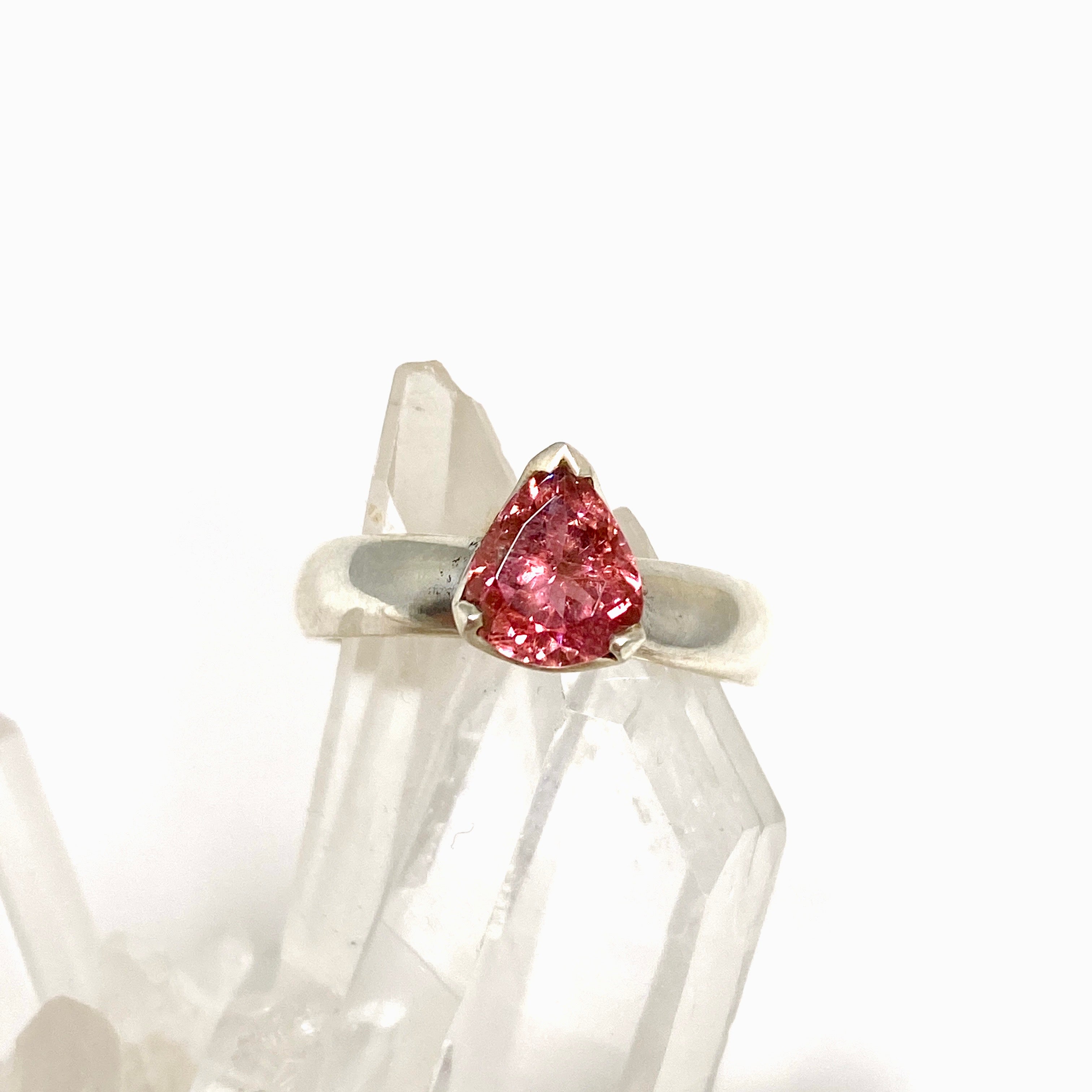 Pink Tourmaline Teardrop Faceted Ring - Size 8 - PRGJ539 - Elegant Jewelry for Women, Perfect for Weddings, Parties & Special Occasions