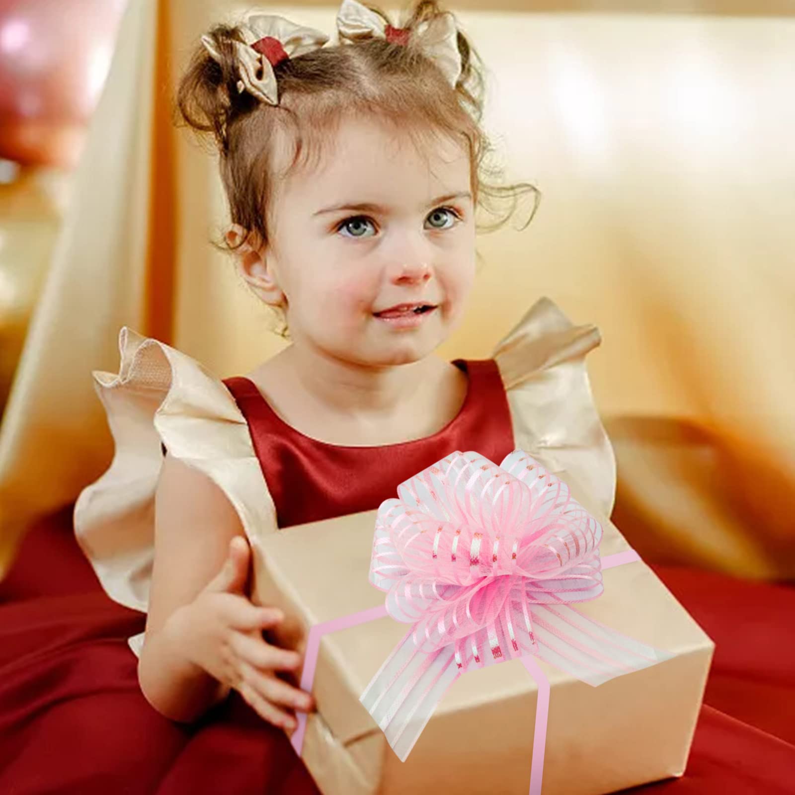 20-Piece Christmas Pull Bows Set - Large Pink Gift Wrapping Ribbons for Tree Decor, Wine Bottles, Wedding & Birthday Party Decorations | Perfect for Holiday Gifts, Festive Home Decor, and Special Occasion Present Wrapping