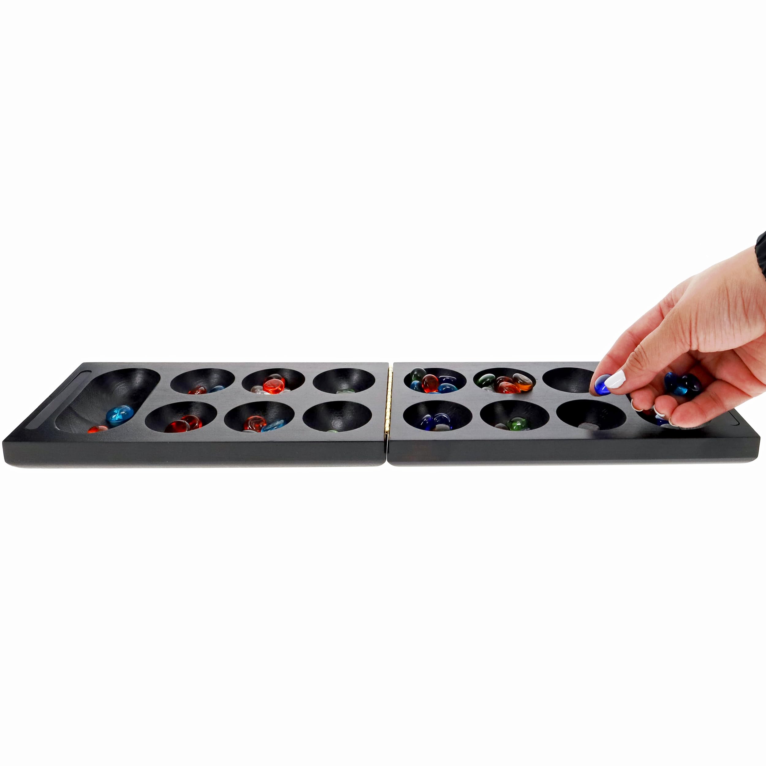 WE Games 可折叠木质 Mancala 棋盘游戏 - 深色染色，便携式旅行和家庭娱乐必备