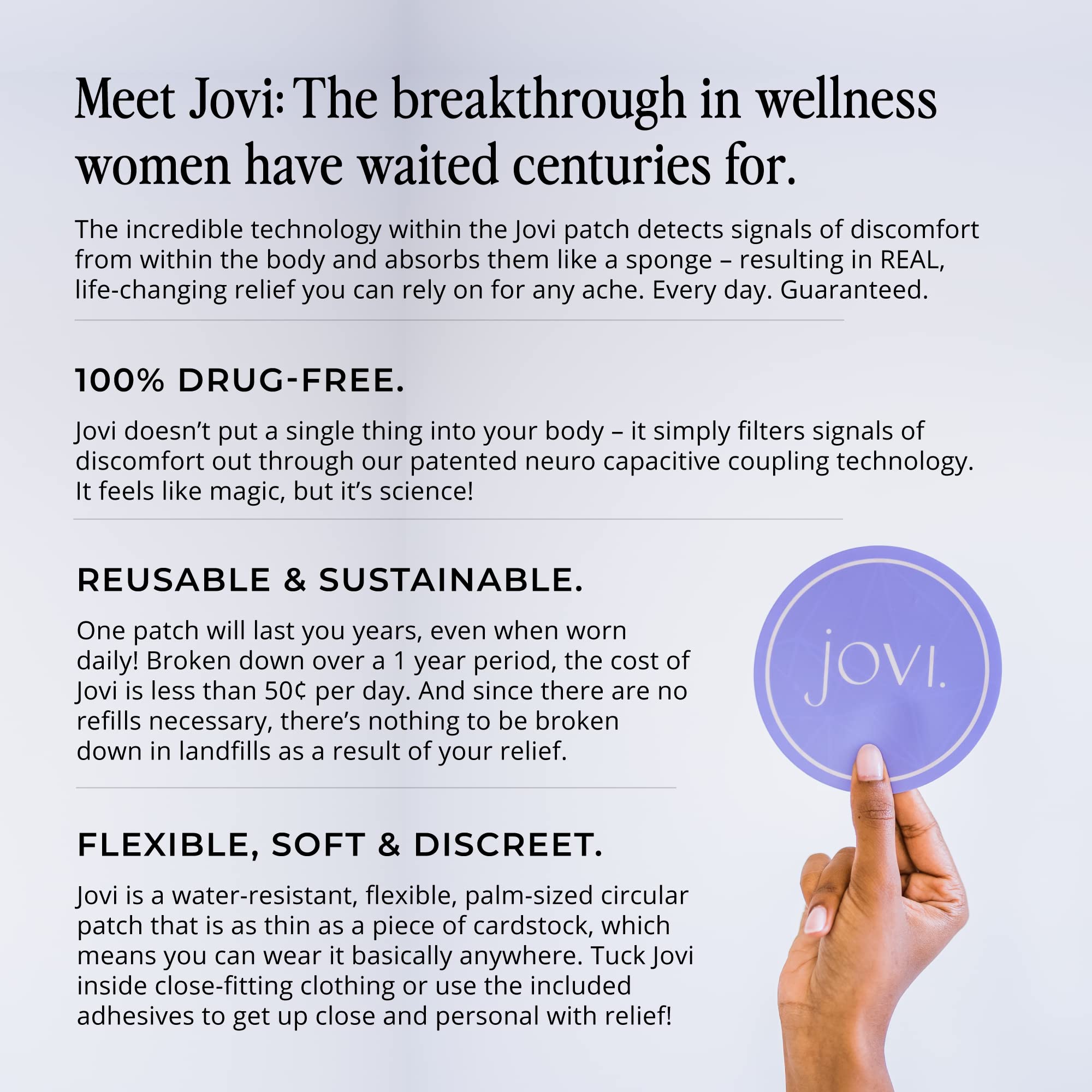 Jovi Period Pain Relief Patch - Natural Menstrual Cramp Support for Women | Reusable & Wearable Heating Pad Alternative | 1 Pack with Adhesive Strips | Perfect for Work, Exercise & Nighttime Comfort