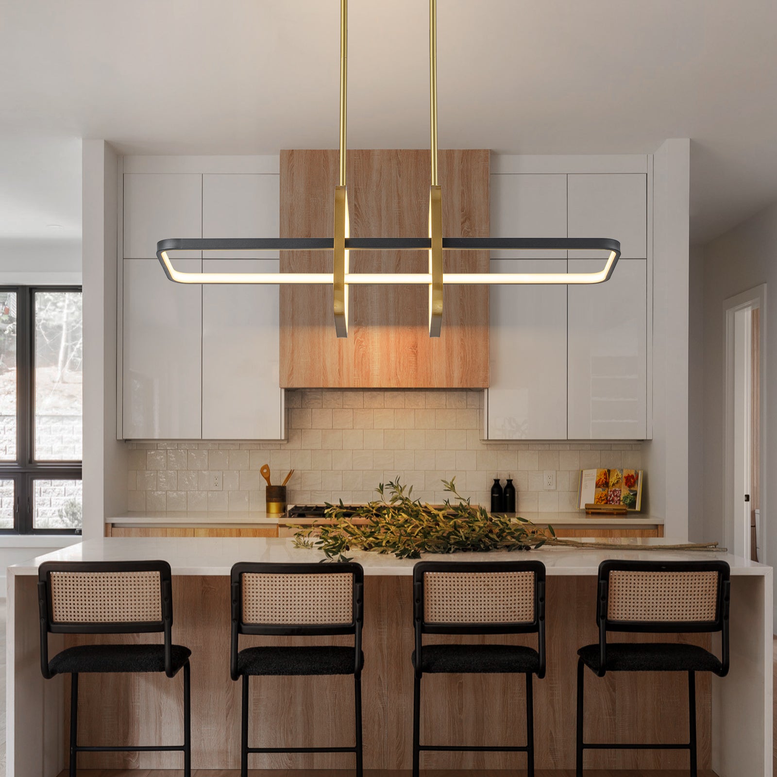 Glowlings 3-Light 34-Inch Wide Modern LED Linear Pendant Light for Kitchen Island - Dimmable Hanging Fixture with Adjustable Height, Perfect for Dining Room, Bar Counter, and Office Lighting