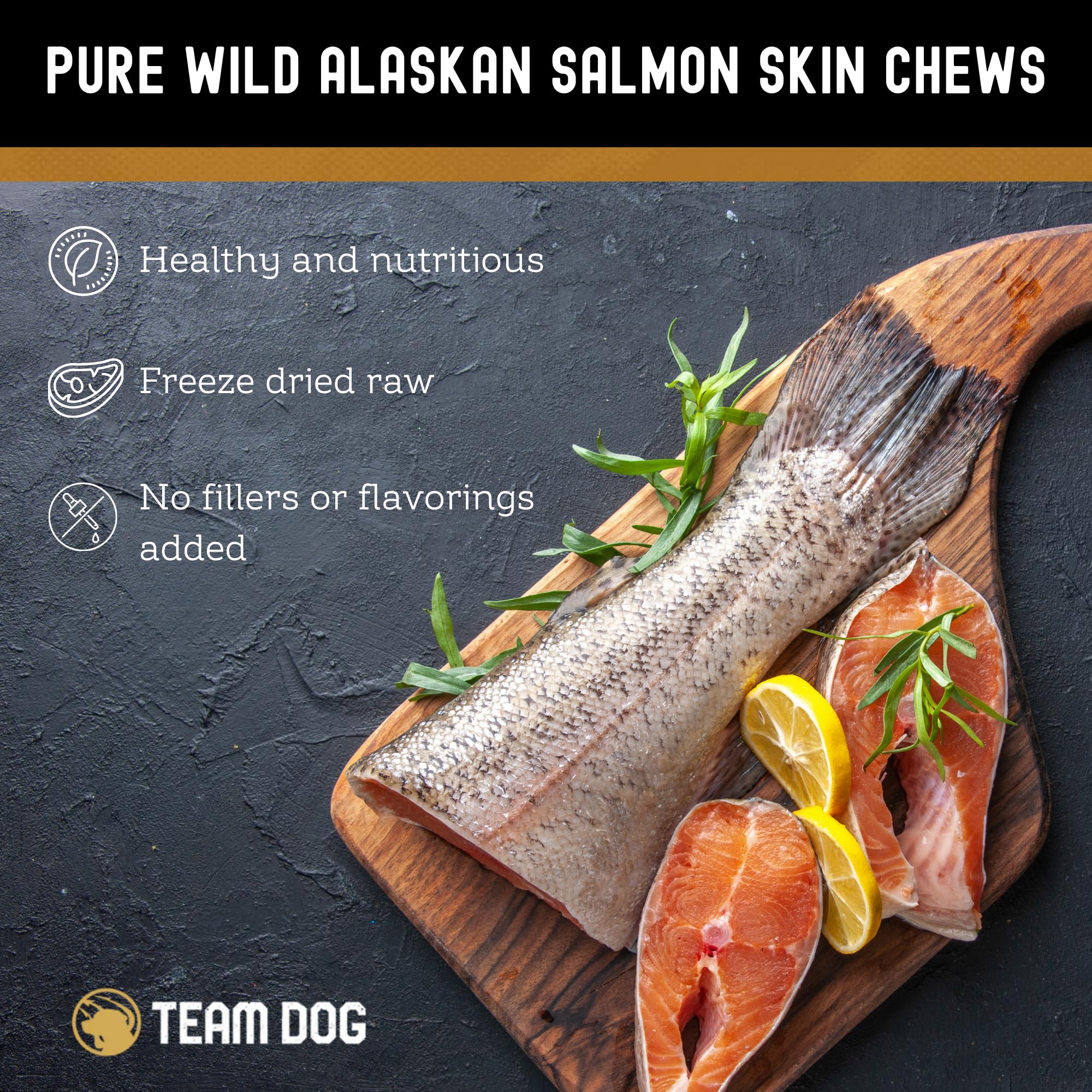 Premium Freeze-Dried Wild Alaskan Salmon Dog Treats - Single Ingredient, Grain-Free & Gluten-Free - Rich in Omega 3 for Healthy Skin & Coat - 4 Chews per Bag - Perfect for Training Rewards & Dental Health