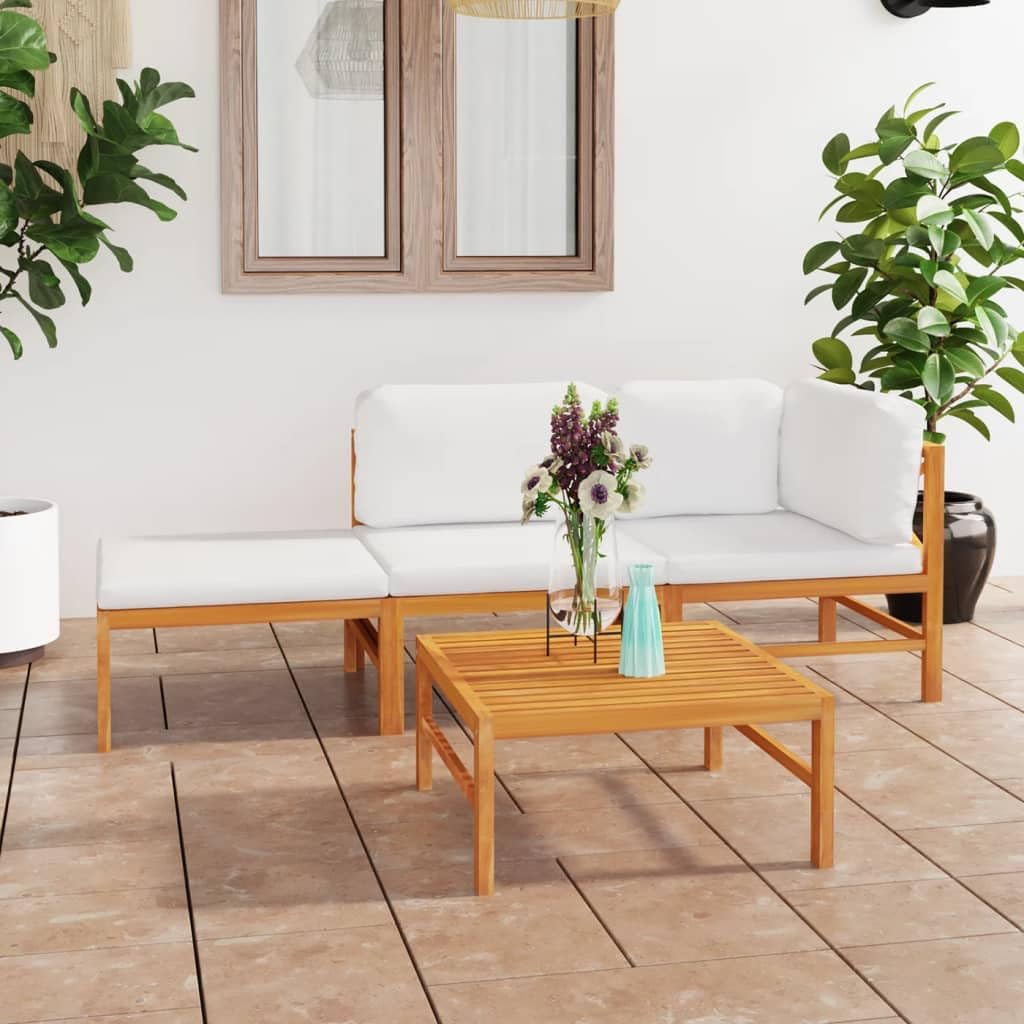 vidaXL 5-Piece Patio Lounge Set - Outdoor Sectional Sofa with Cream Cushions, Retro-Style Teak Wood Furniture for Garden, Poolside & Backyard Relaxation