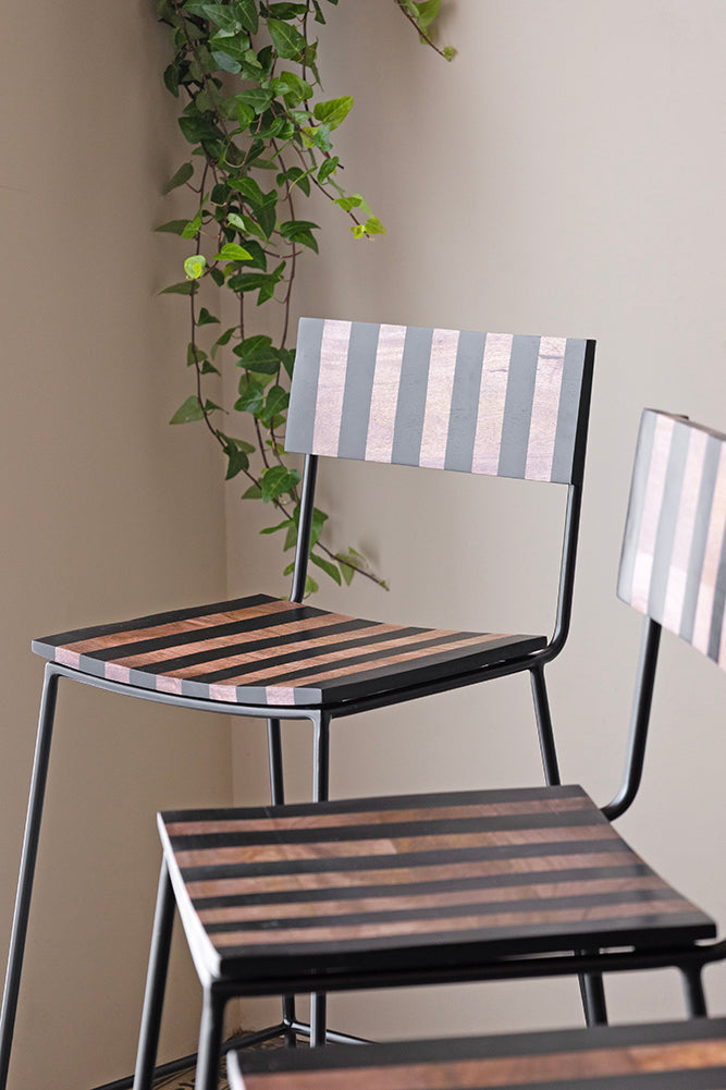 Black Stripe Wooden Bar Stool - 24