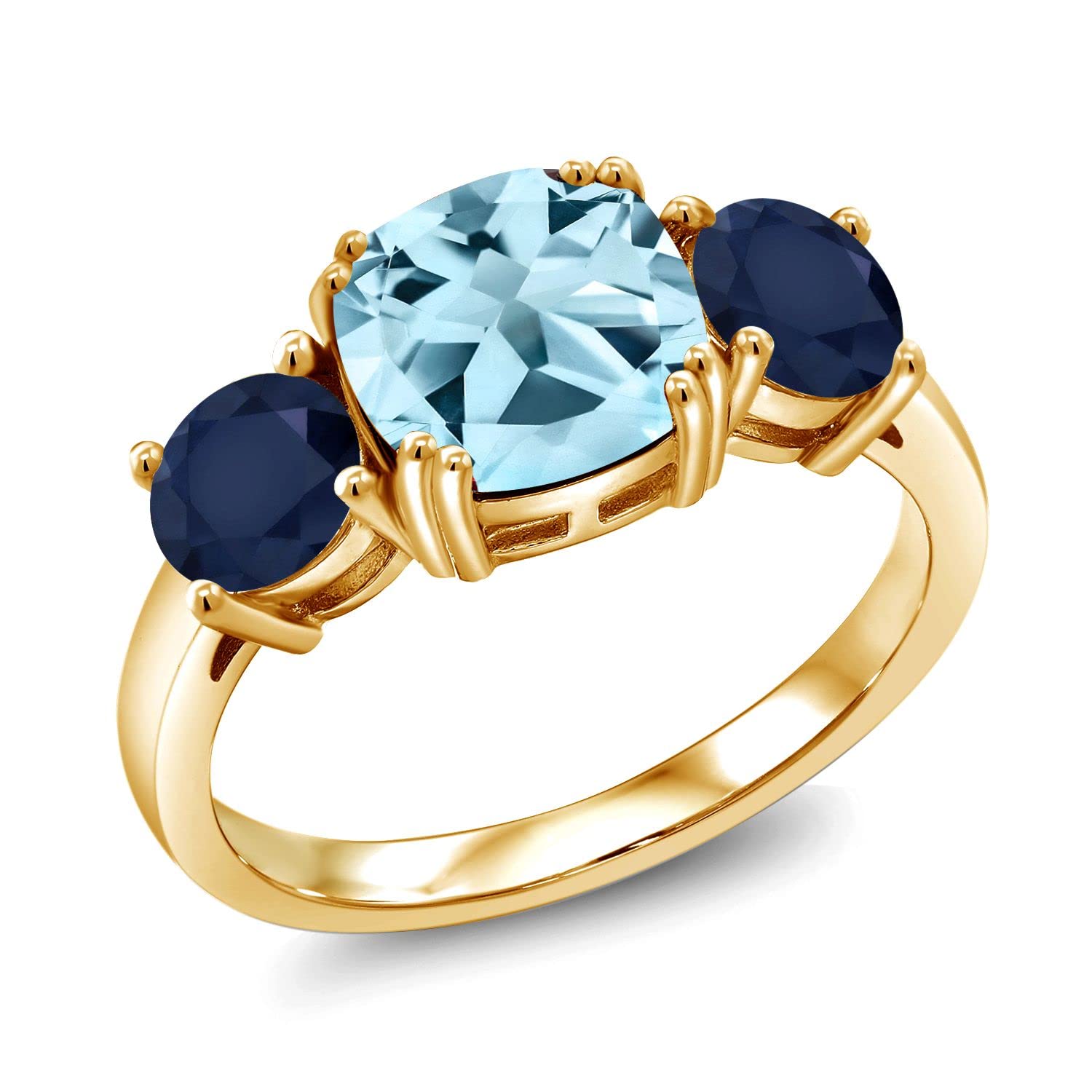 3.94 Ct Cushion Cut Sky Blue Topaz & Blue Sapphire 18K Gold Plated Silver Ring for Women | Elegant Birthstone Jewelry Gift for Anniversary, Engagement & Special Occasions
