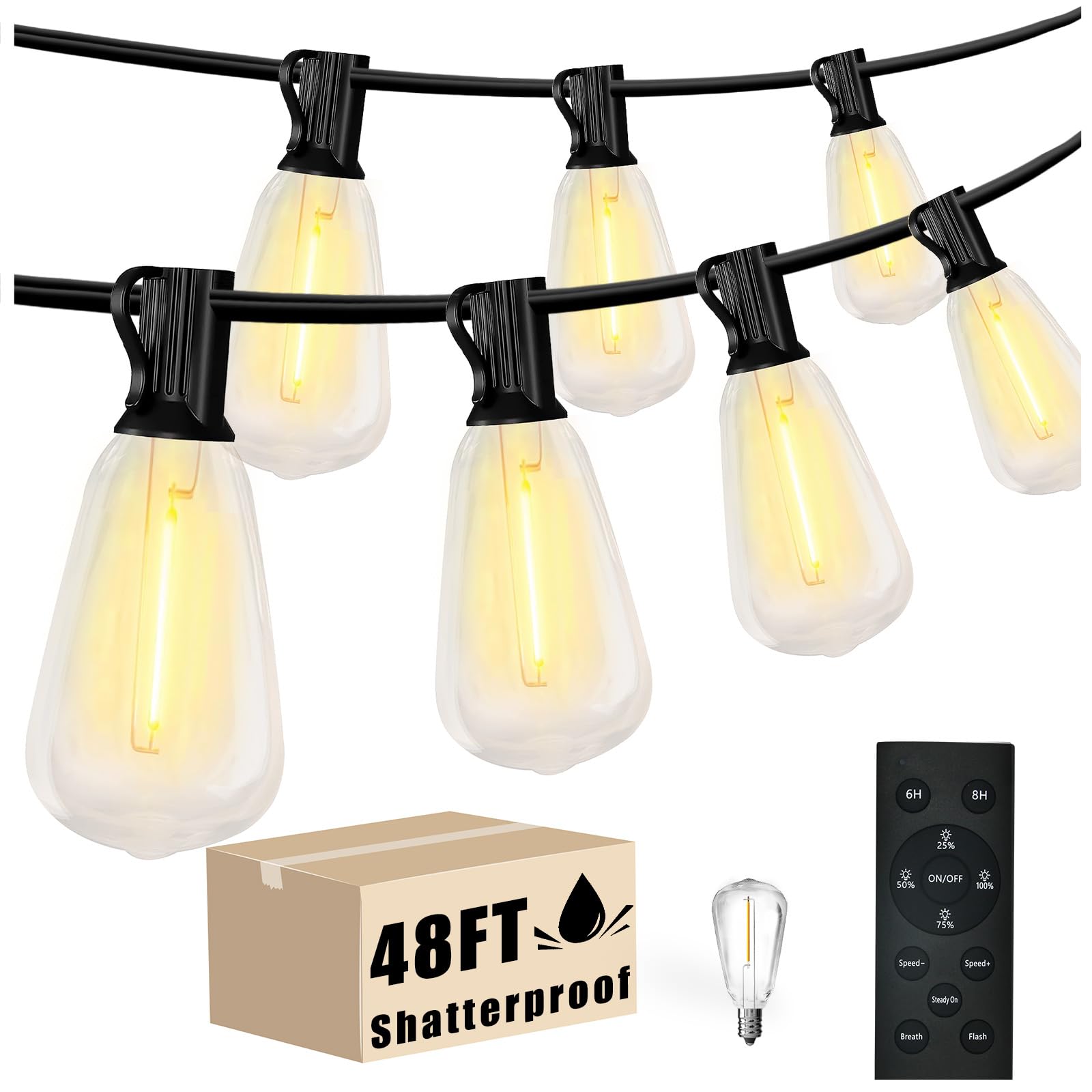 DAYBETTER 48FT Dimmable Outdoor String Lights - 24V Low Voltage LED Patio Lights with 20 Shatterproof ST38 Edison Bulbs for Garden, Porch, Backyard & Halloween Decor | Perfect for Outdoor Parties, Weddings & Holiday Lighting